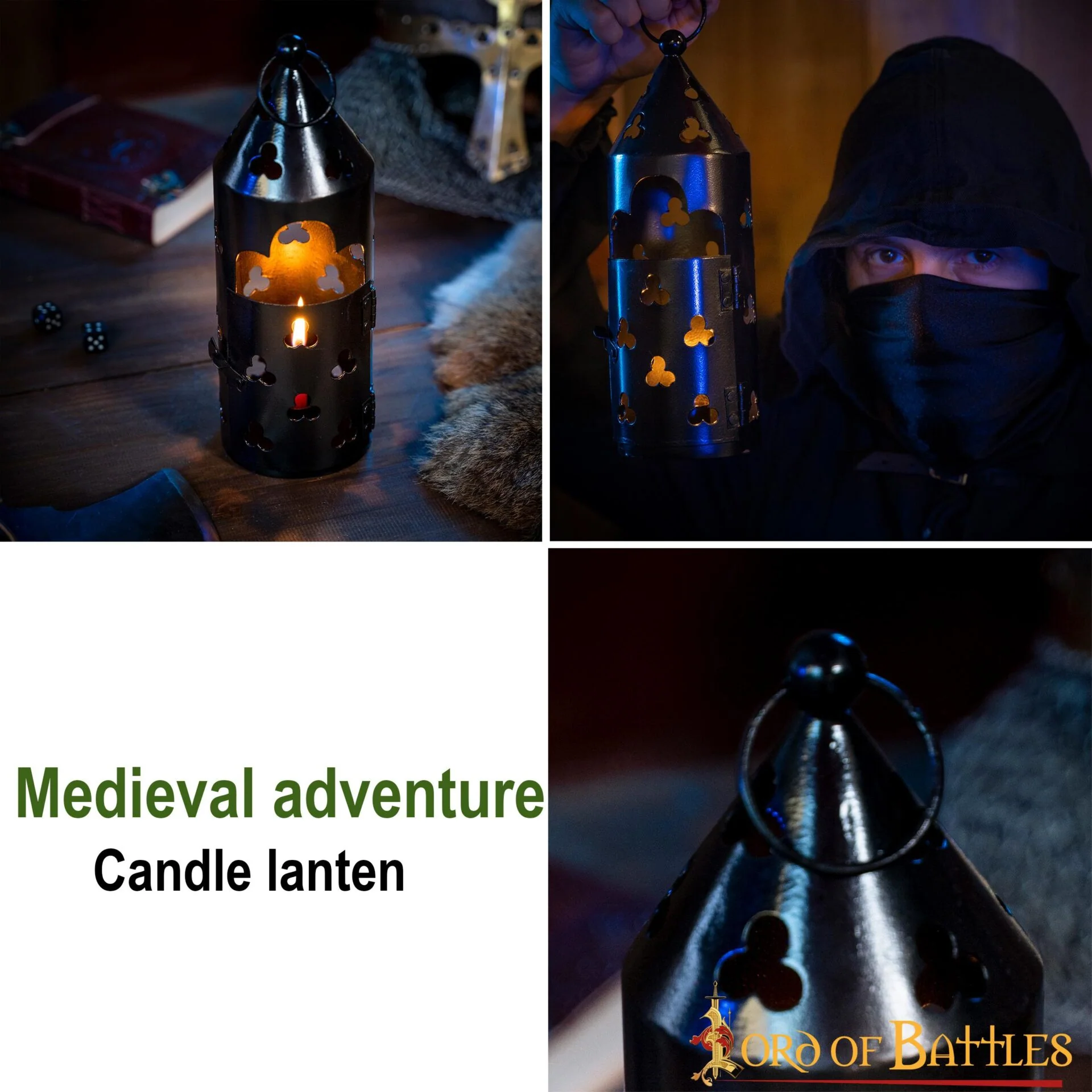 Farol Medieval de Hierro para Velas con Recortes de Trébol y Asa Anular - Image 6
