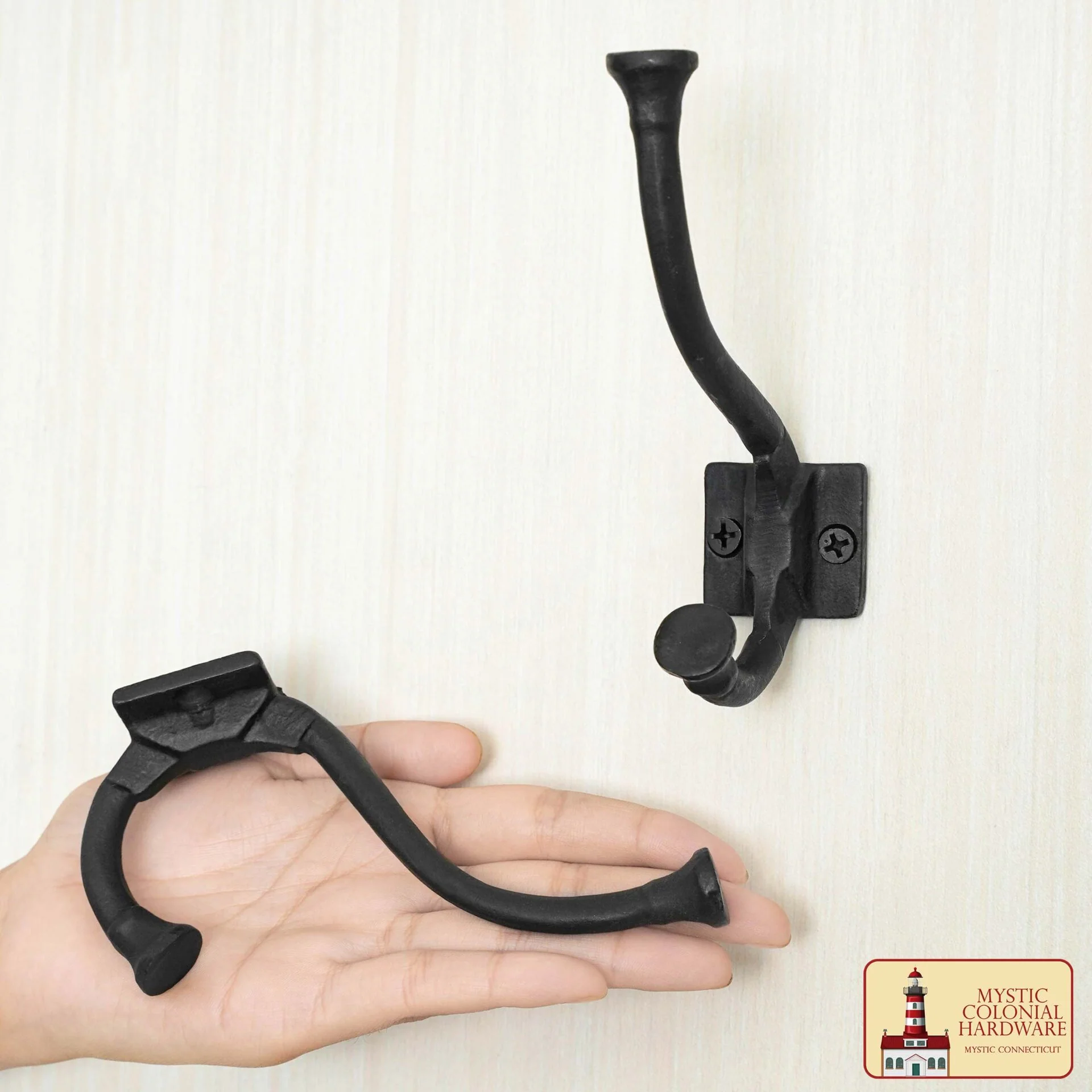 Ganchos de Pared Rústicos de Hierro Fundido, Ganchos Utilitarios Retro Resistentes para Colgar Abrigos, Bolsos, Toallas, Batas, Sombreros y Más, Paquete de 2, Negro - Image 6