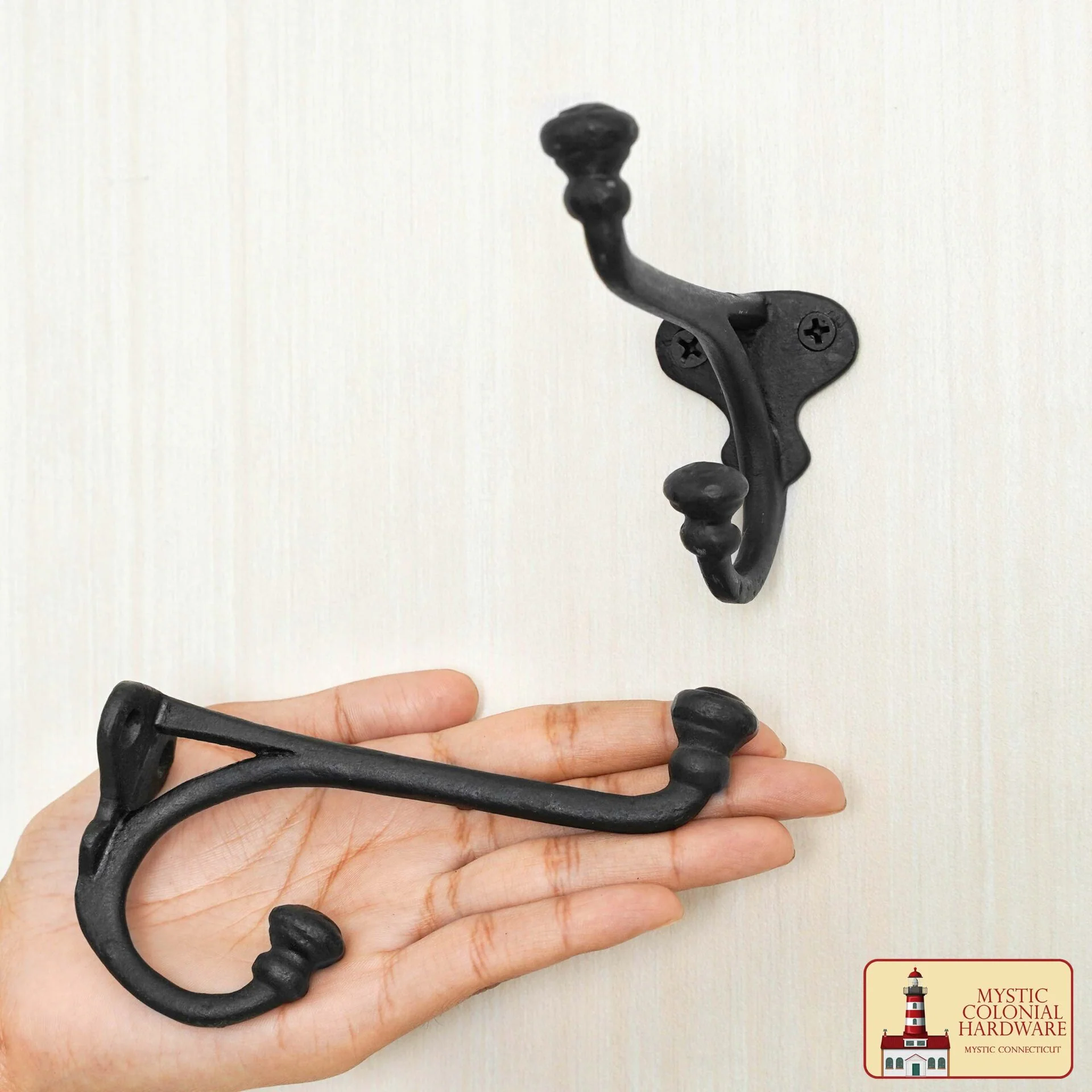 Ganchos de Pared Rústicos de Hierro Fundido, Ganchos Utilitarios Retro Resistentes para Colgar Abrigos, Bolsos, Toallas, Batas, Sombreros y Más, Paquete de 2, Negro - Image 5