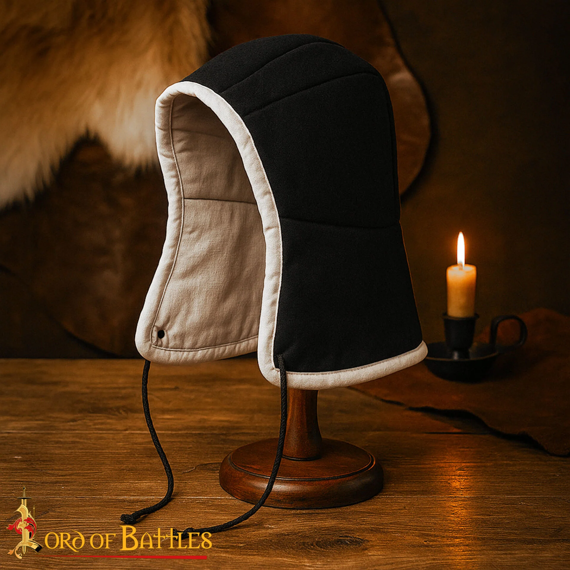 Gorra Acolchada Medieval - Forro de Casco Acolchado Negro