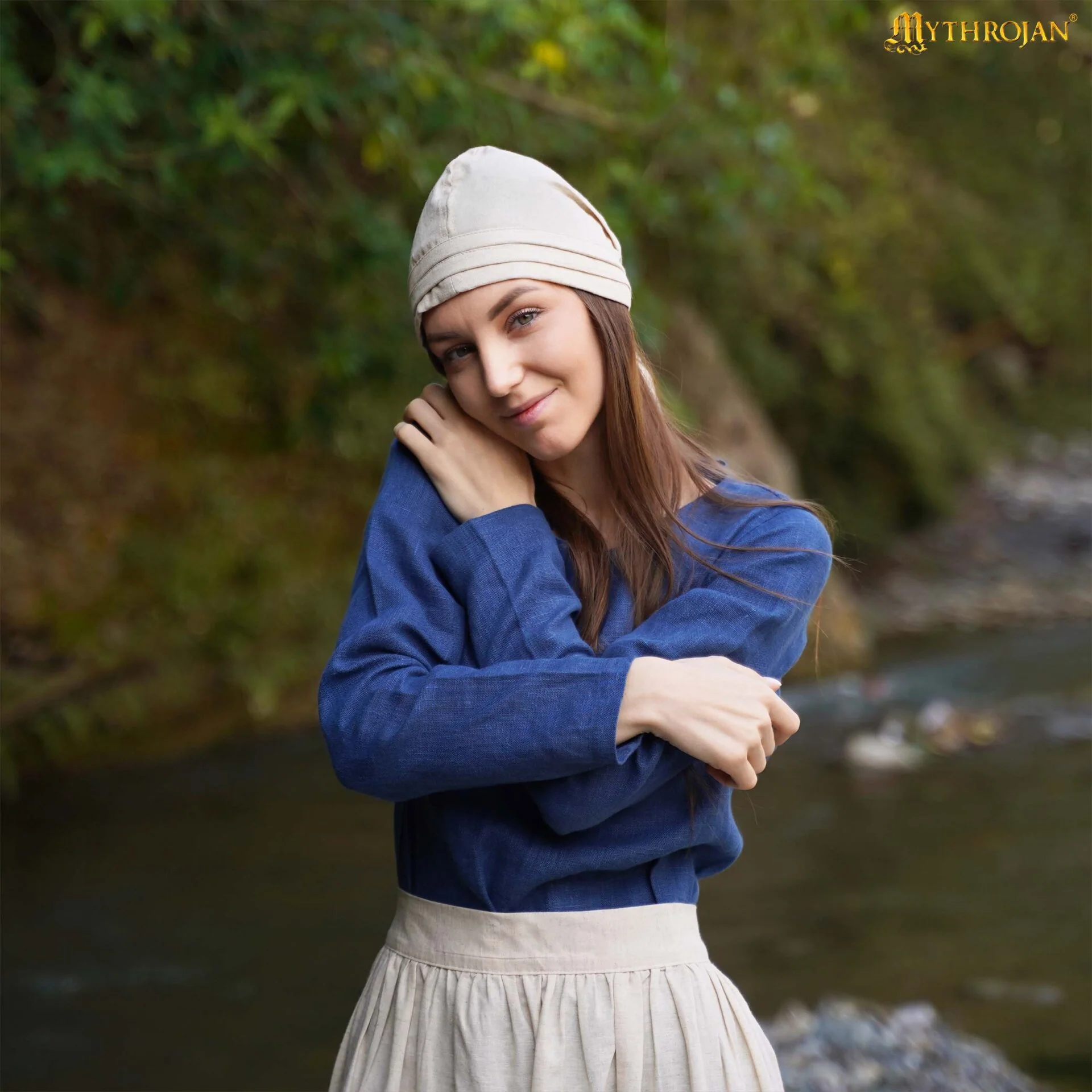 Gorro de Santa Birgita: Sombrero Medieval Modesto y Práctico de Mezcla de Lino y Algodón para Recreaciones y Larp