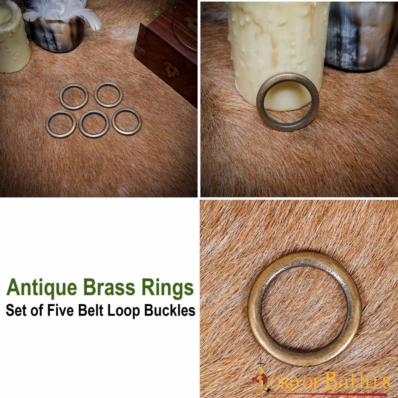 Hebilla Anillo Latón Antiguo Lazo Cinturón Accesorio Funcional Juego de 5 Piezas - Image 4