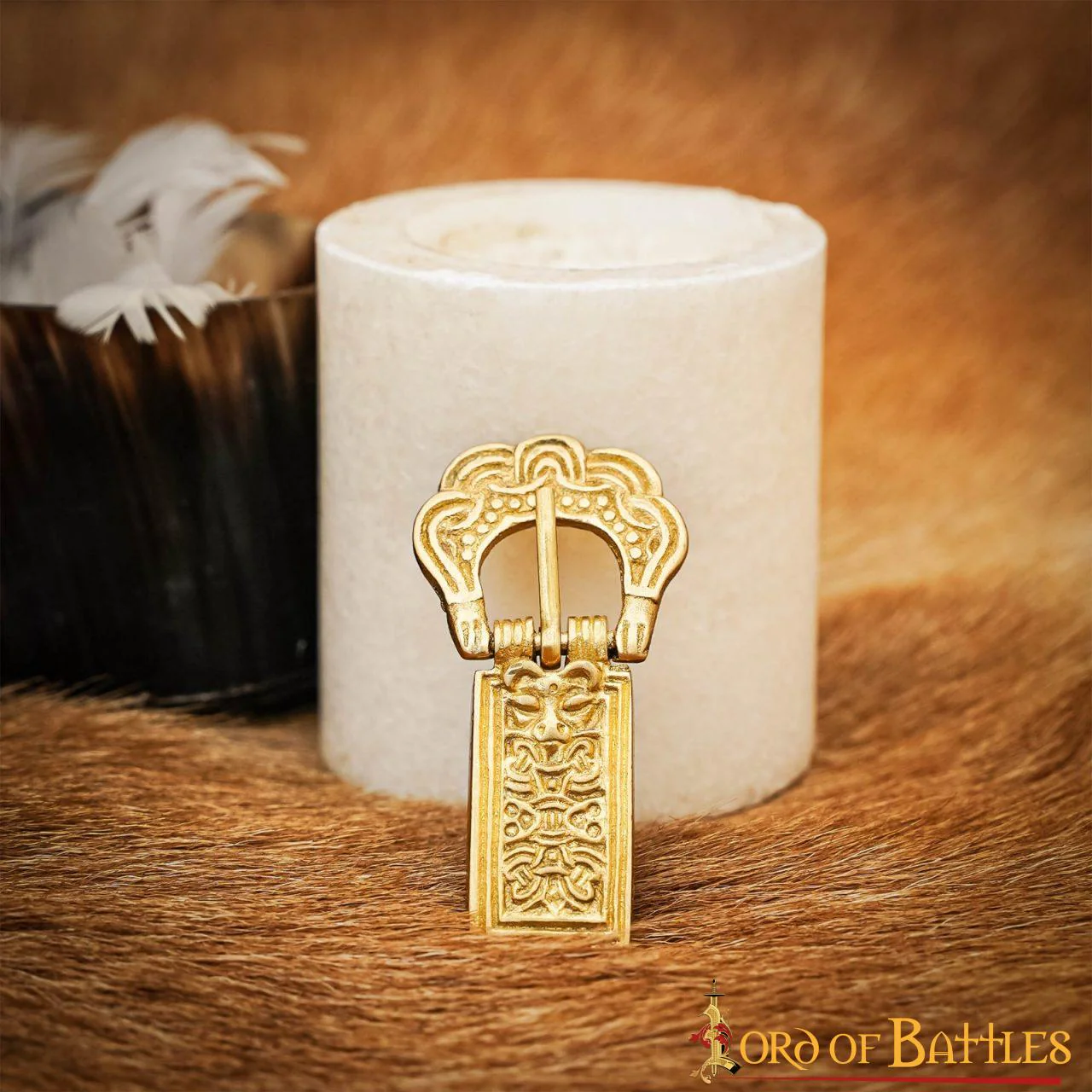 Hebilla Medieval de Latón para Cinturón - Accesorio Histórico Grabado - Latón Macizo - Image 3