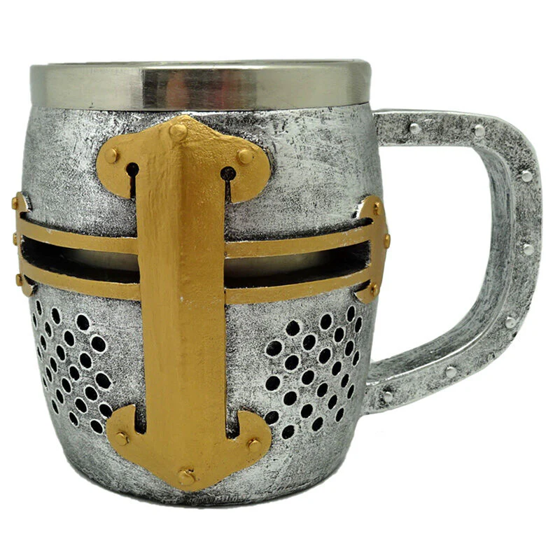 Jarra Caballero Medieval Casco De Plata Y Oro