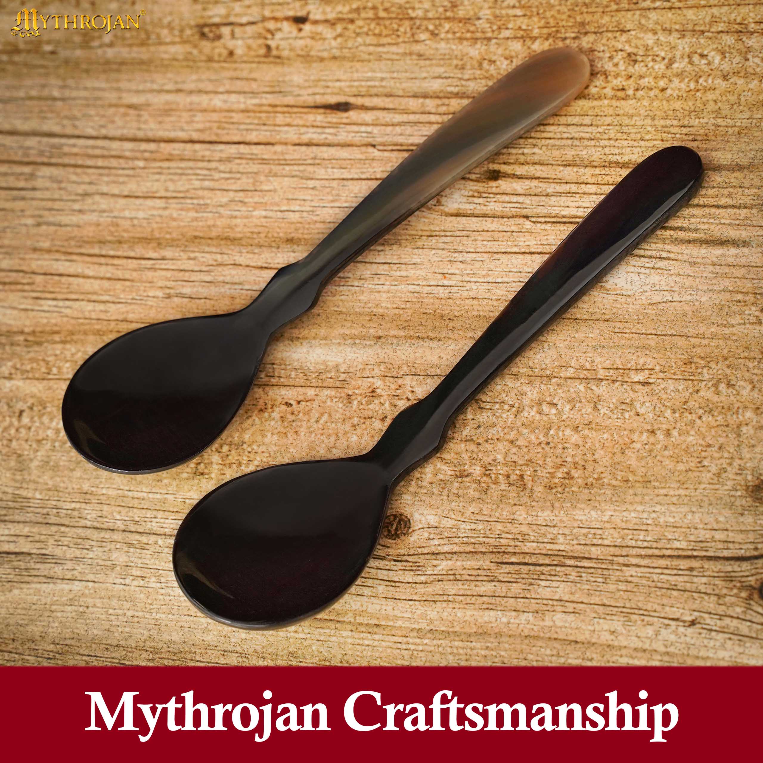 Juego de 2 Cucharas de Cuerno de Búfalo - Utensilios de Cuerno Natural Acabados a Mano (6.75") | Juego de Cucharas Medievales Vikingas Pulidas para Larp, Sca, y Temas Medievales - Image 4