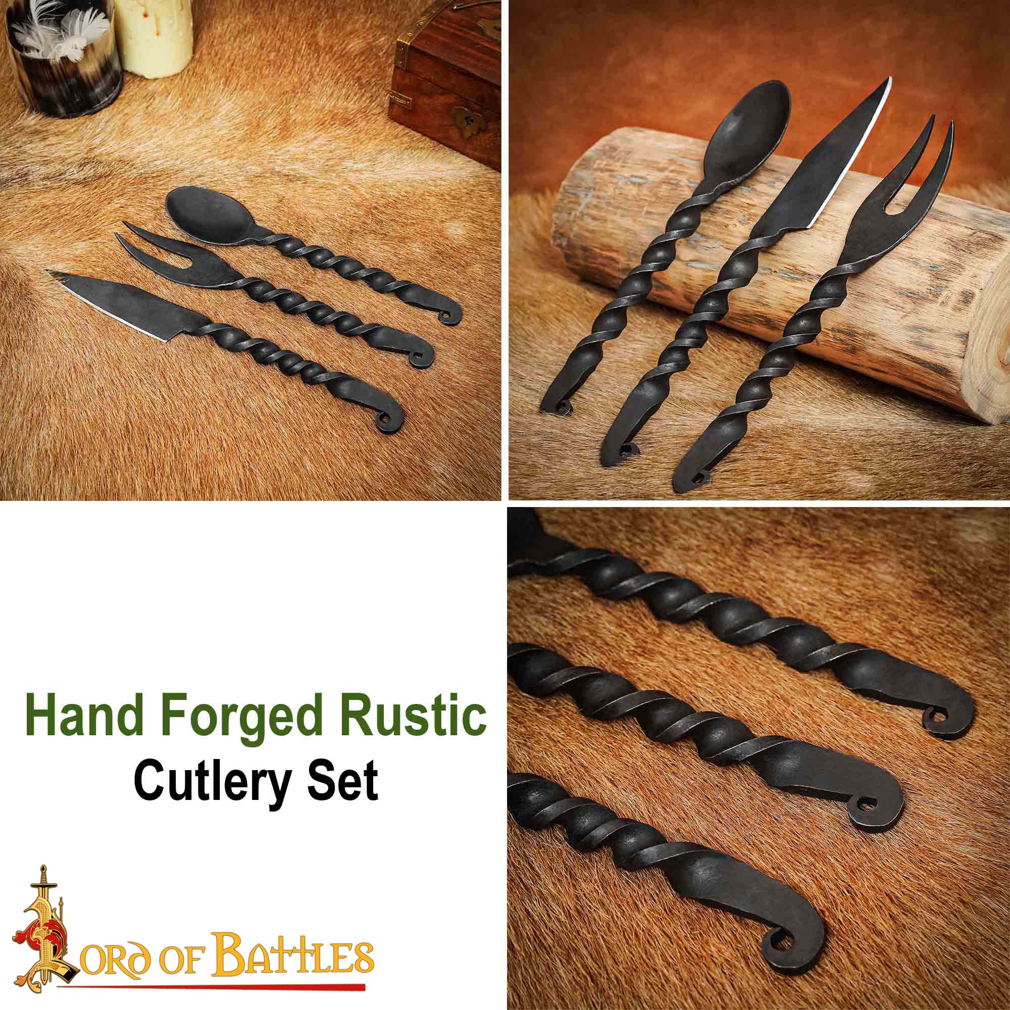 Juego de Cubiertos Medievales Forjados a Mano Cuchara, Tenedor y Cuchillo - Image 5