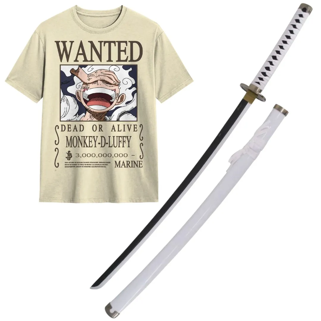 Pack Katana Decorativa Wado de Zoro + Camiseta Wanted Luffy de Regalo
