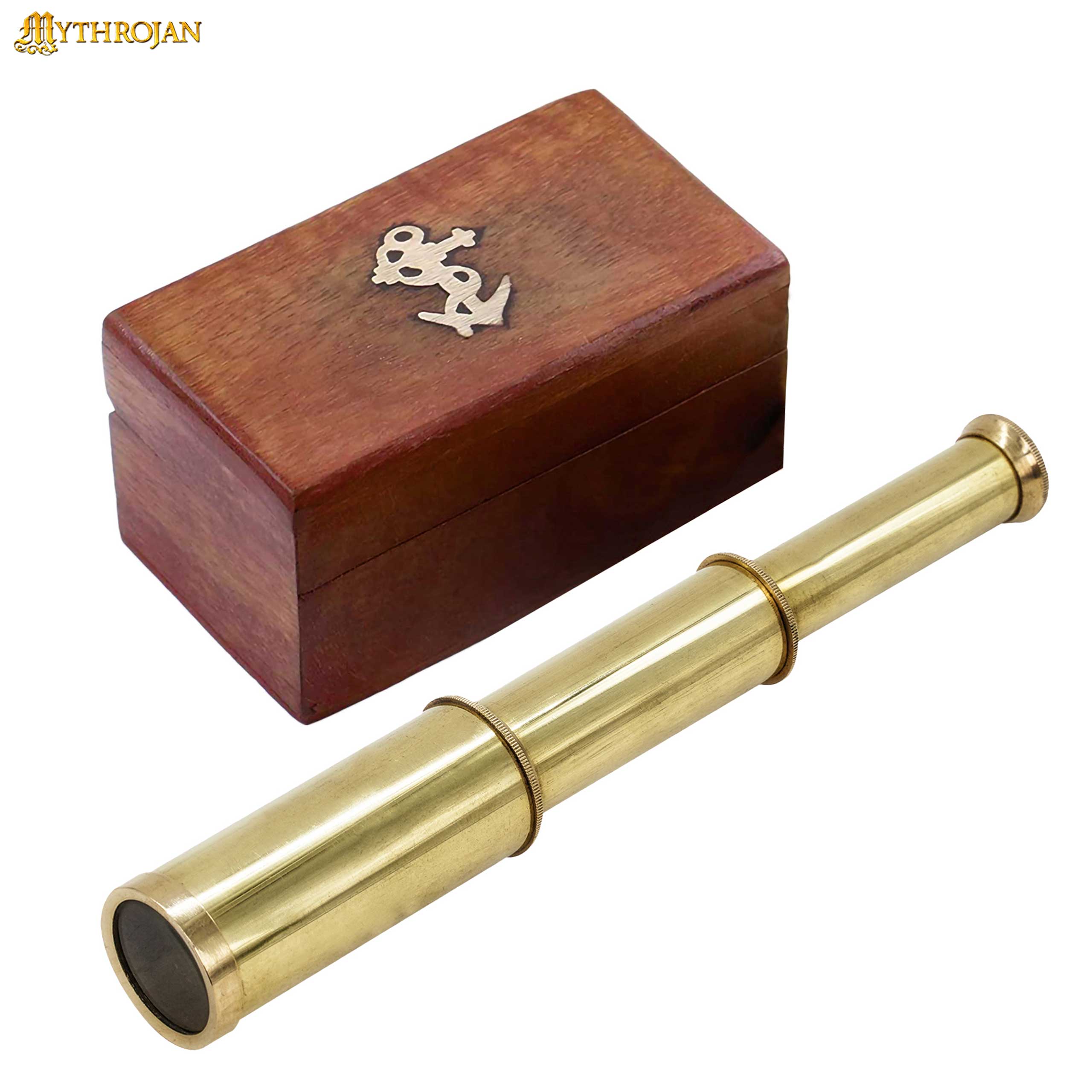 Mini Catalejo Pirata Mythrojan Telescopio de Latón con Caja de Madera