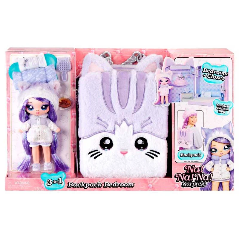 Mini Mochila Playset + Muñeca Gatita Lila Na! Na! Na! Surprise