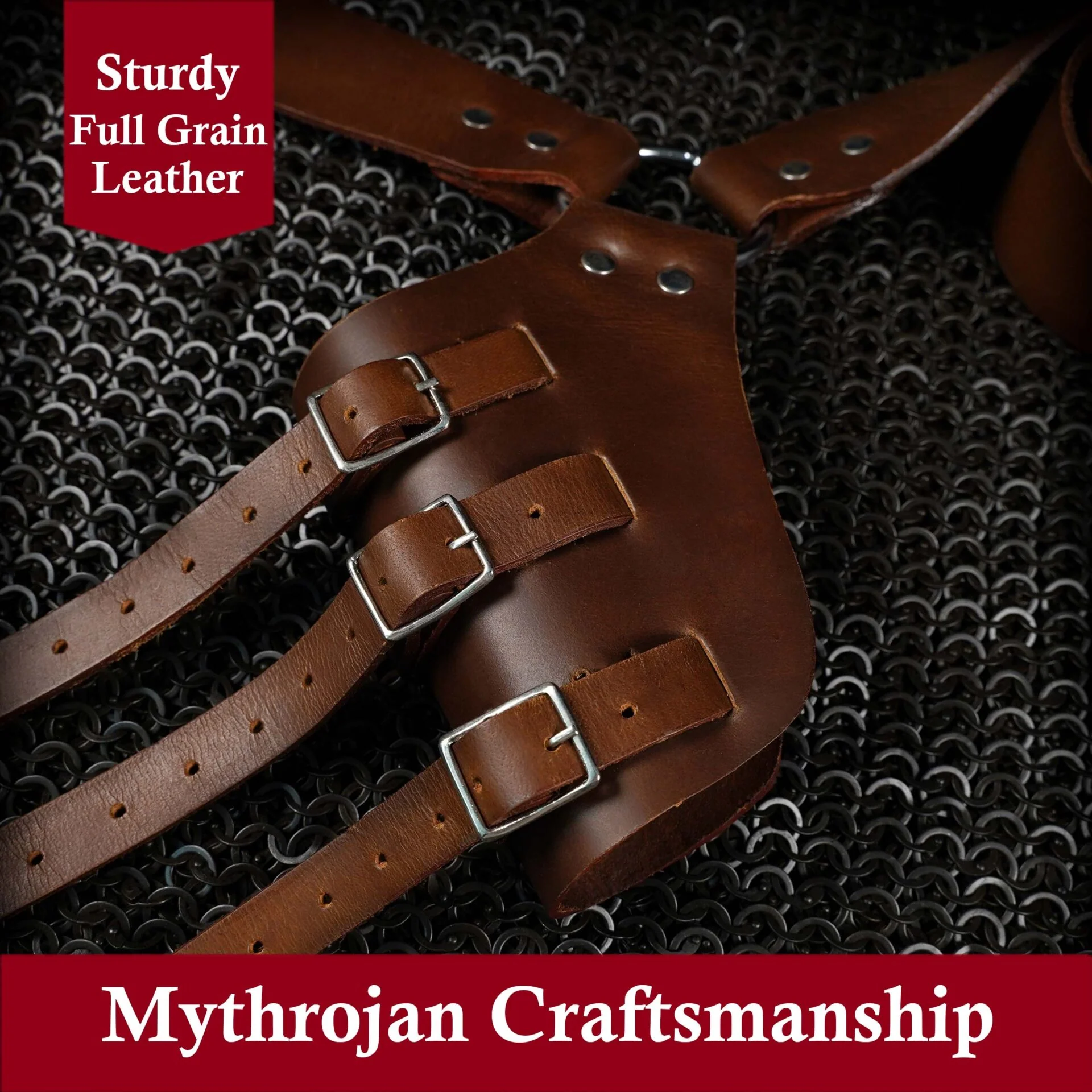 Mythrojan Baldric Cinturón de Espada de Cuero Funda Daga Medieval - Mano Derecha Marrón - Image 4