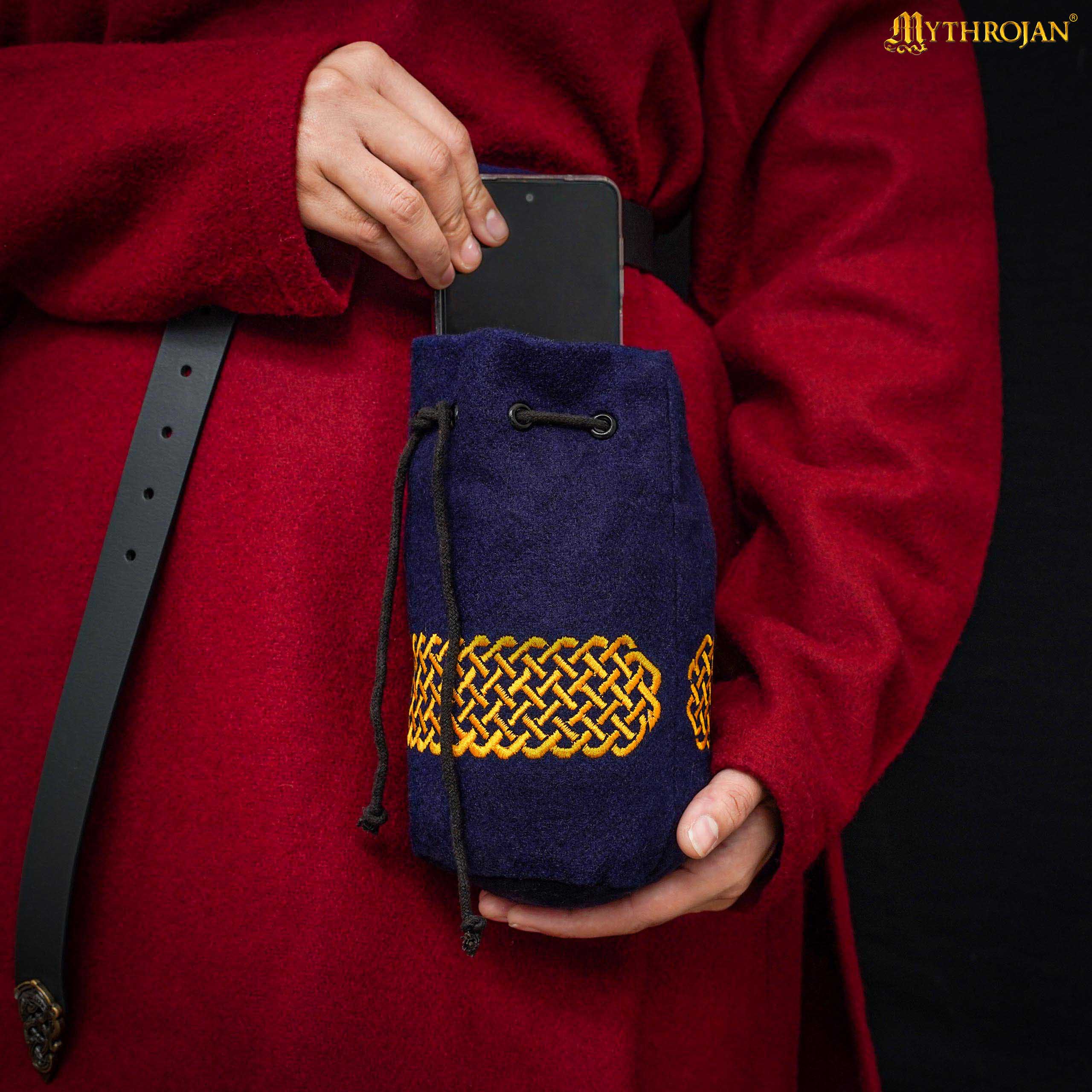 Mythrojan Bolsa de Lana Bordada con Cordón para Cinturón: Medieval Vikingo Celta Bolsa Accesorios de Disfraces Monedero, 8" × 6.5 - Image 4