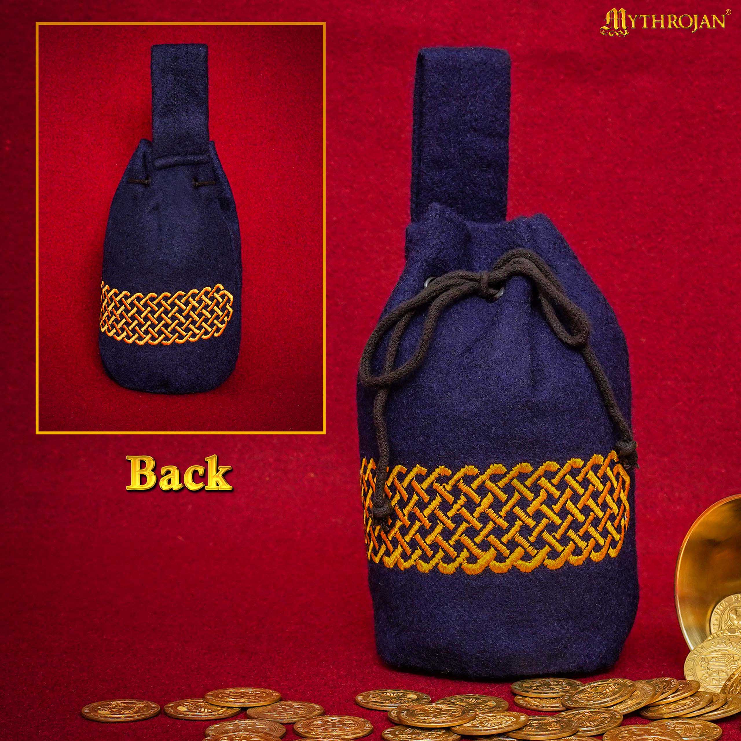 Mythrojan Bolsa de Lana Bordada con Cordón para Cinturón: Medieval Vikingo Celta Bolsa Accesorios de Disfraces Monedero, 8" × 6.5 - Image 5