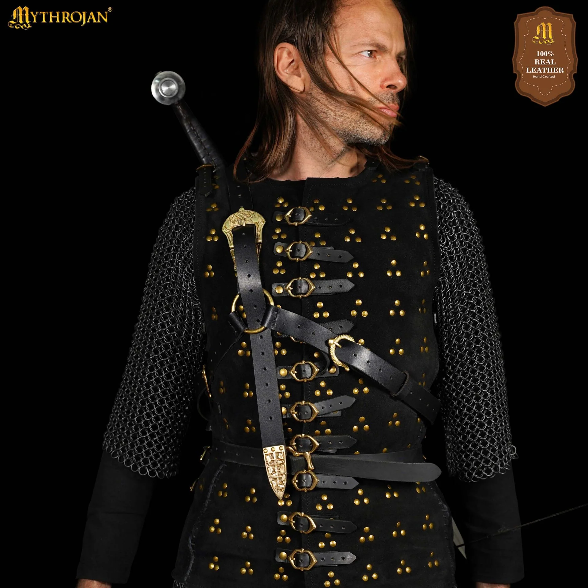 Mythrojan Geralt Back Scabbard, Ideal para Larp Cosplay y Eventos Medievales Cuero de Grano Completo Negro - Image 5