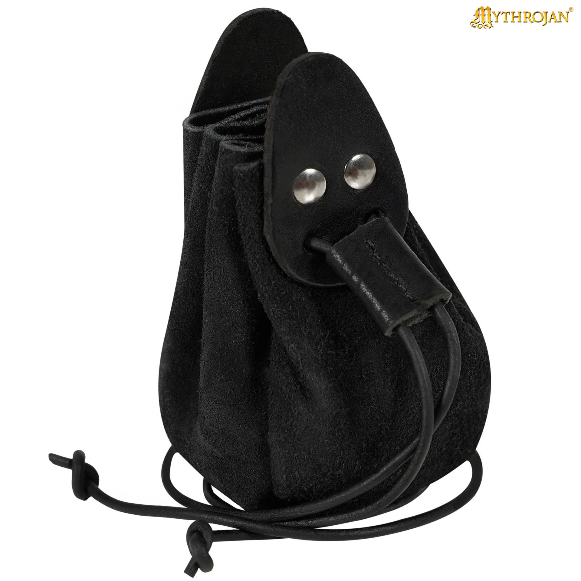 Mythrojan "gold And Dice" Drawstring Pouch, Ideal For Sca Larp Reenactment & Ren Fair - Suede Leather Pouch, Black, 4 - Image 7