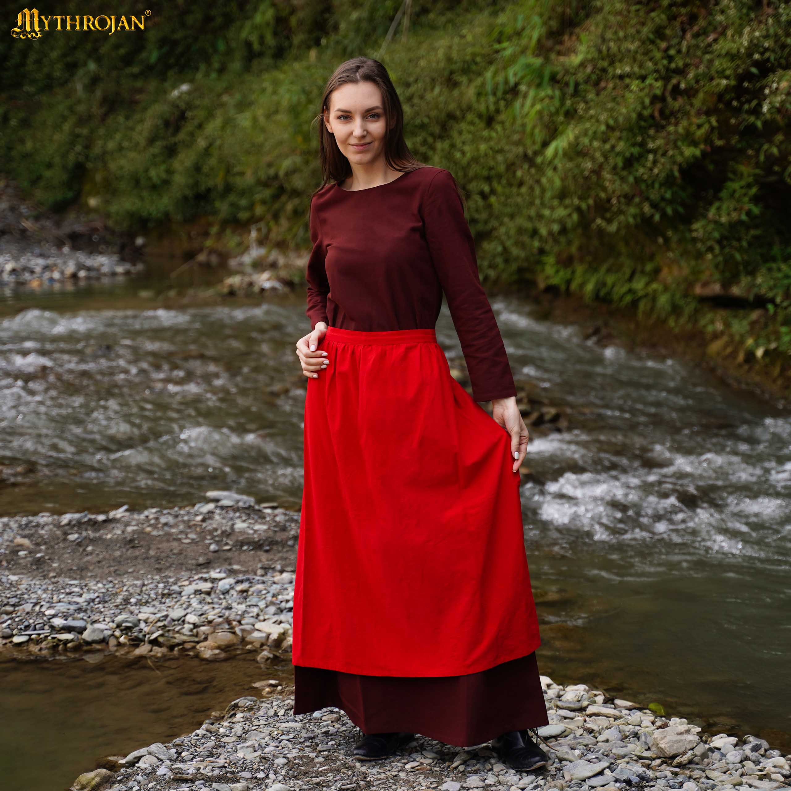 Mythrojan Medieval Ecru Delantal: Ideal para Cocinar Hornear, Feria del Renacimiento, Recreación, Larp, Cosplay Rendimiento, Maid Traje, Retro Cintura Delantales para Mujeres, Niñas, Camarera - Image 2