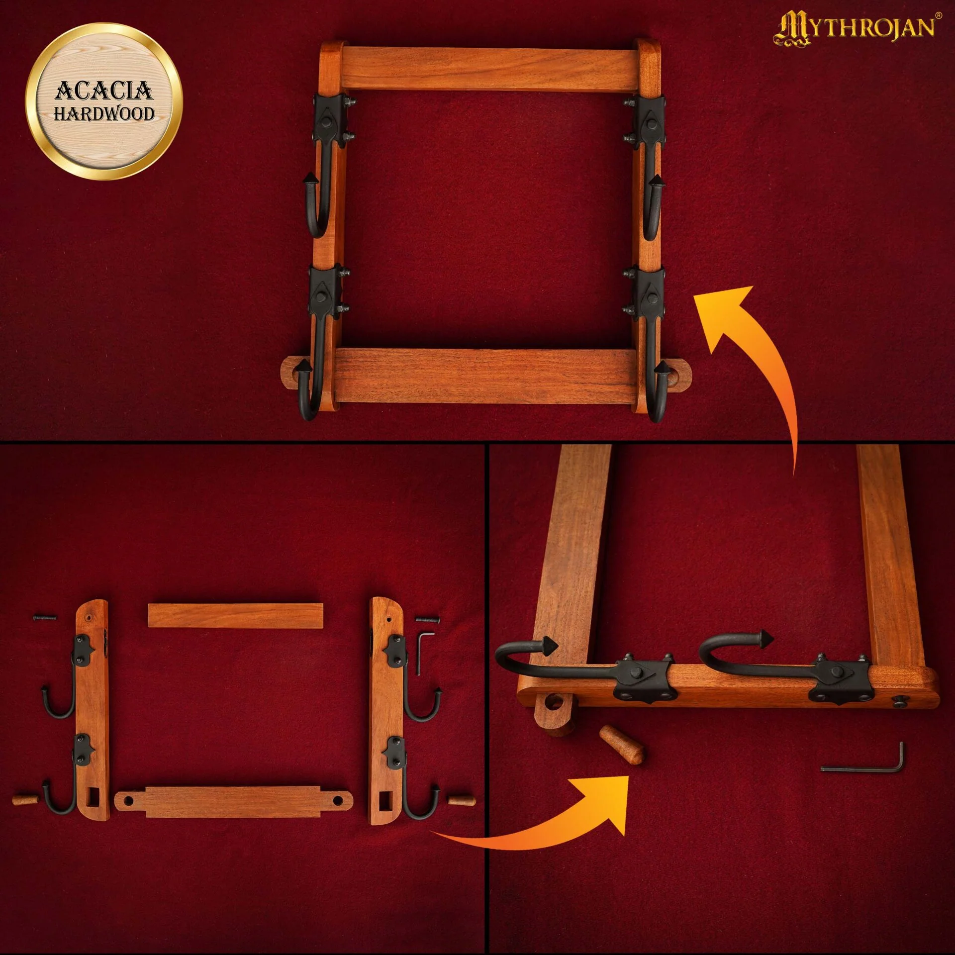 Mythrojan Soporte de Dos Niveles de Madera Maciza con Ganchos de Hierro - Image 6