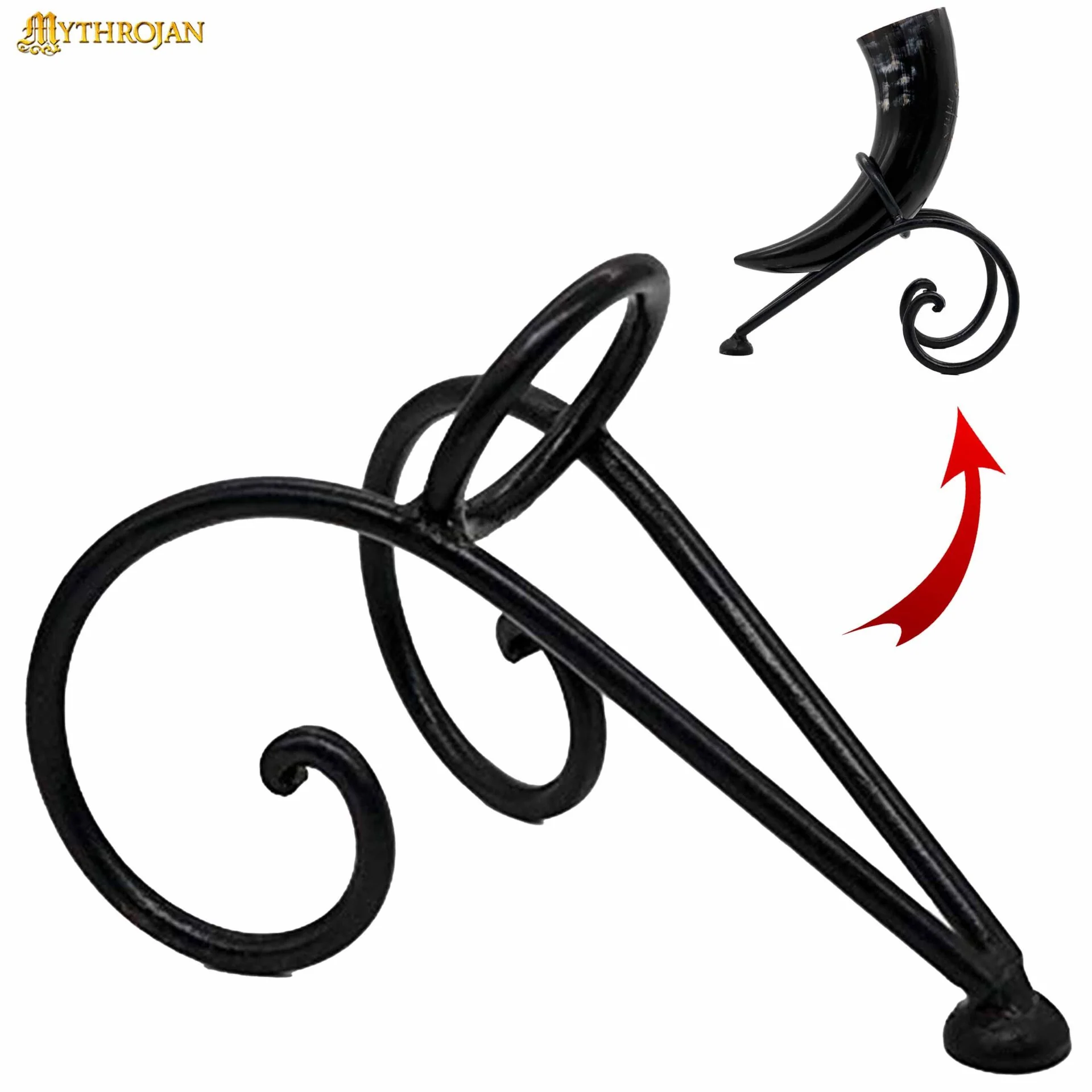 Mythrojan Soporte de Hierro Forjado a Mano para Cuerno de Cerveza Vikingo - Black Ale Horn Stand - Image 12