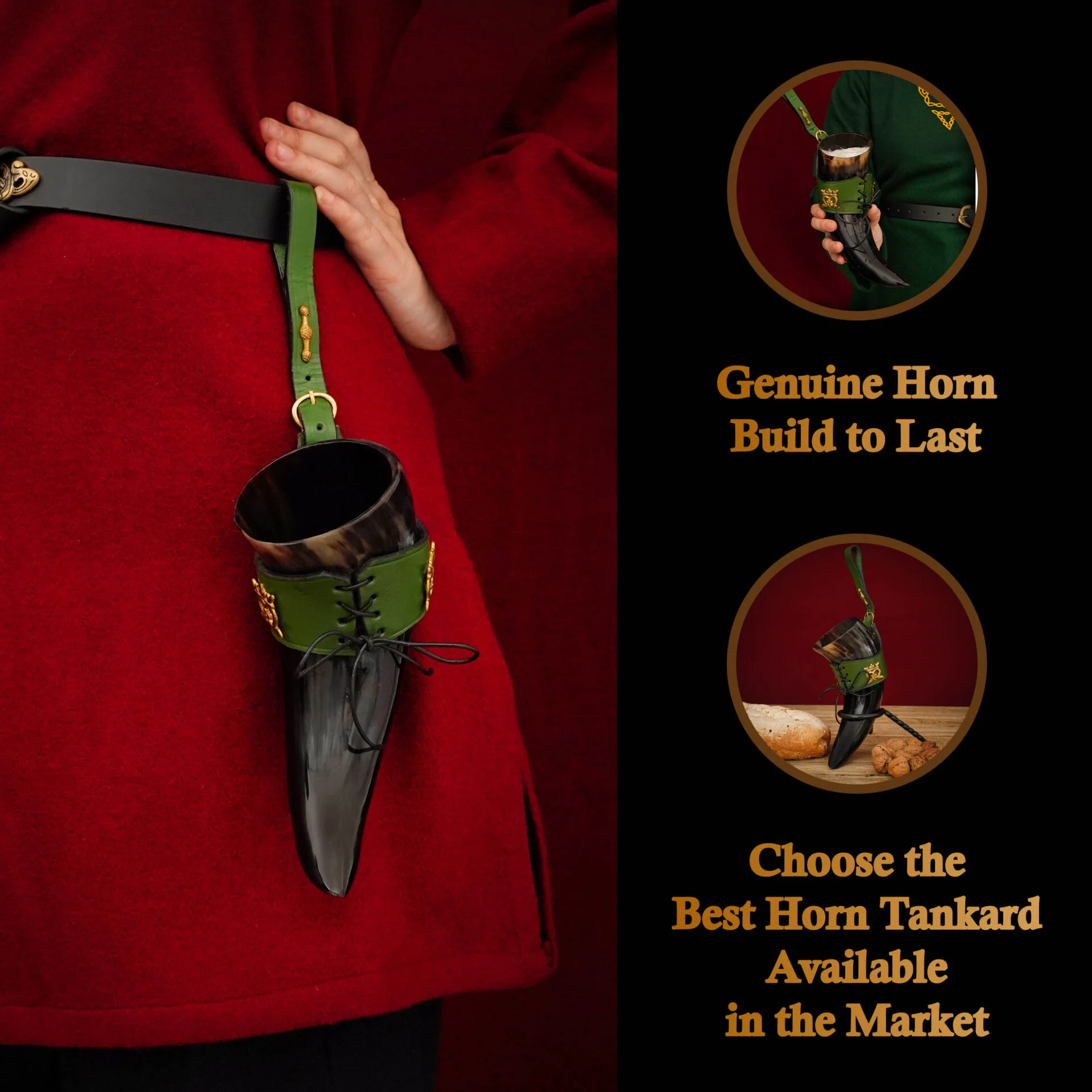 Mythrojan The Elegant Lady 250 Ml Cuerno Vikingo para Beber con Funda de Cuero Verde - Image 2