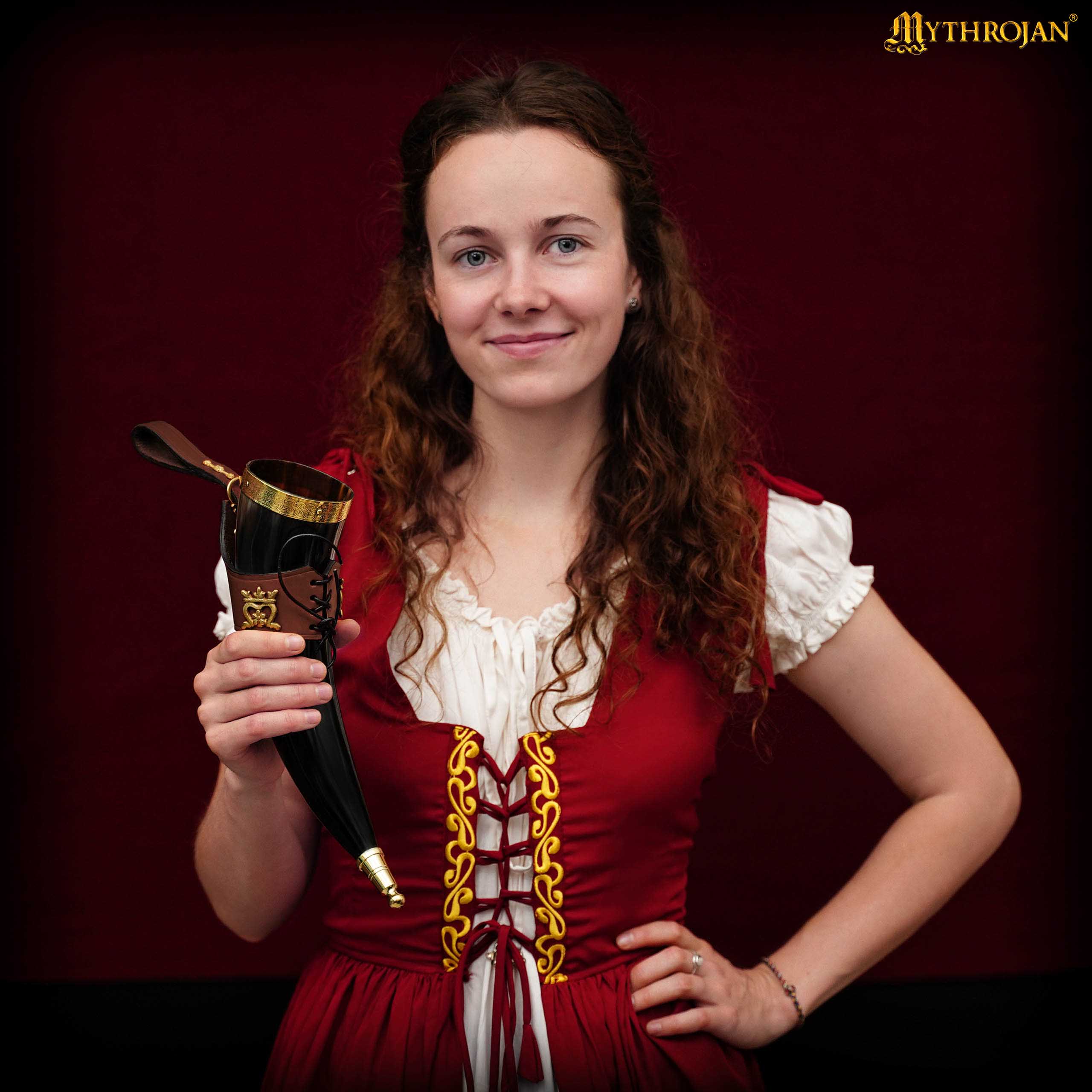Mythrojan The Elegant Lady 350 Ml Cuerno Vikingo para Beber con Soporte de Cuero Marrón - Image 4
