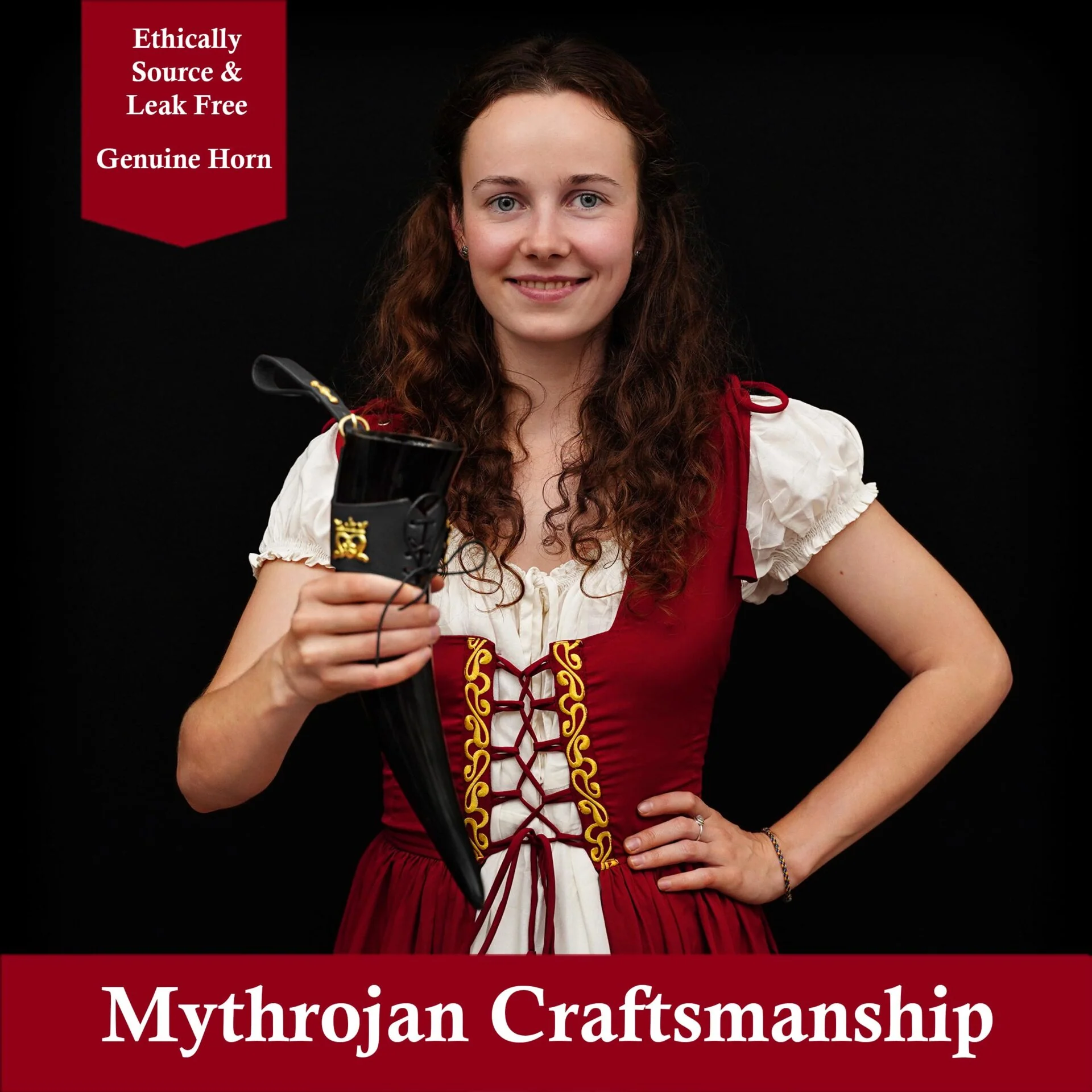 Mythrojan The Elegant Lady Cuerno Vikingo para Beber con Soporte de Cuero Negro Auténtica Taza Vikinga Inspirada en la Edad Media - Acabado Pulido - Image 3
