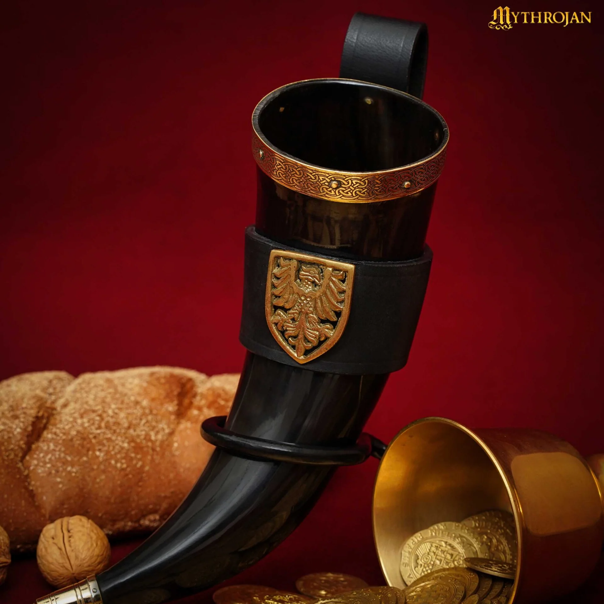 Mythrojan The Tournament Champion - 350 Ml Viking Drinking Horn con Soporte de Cuero Negro - Image 3