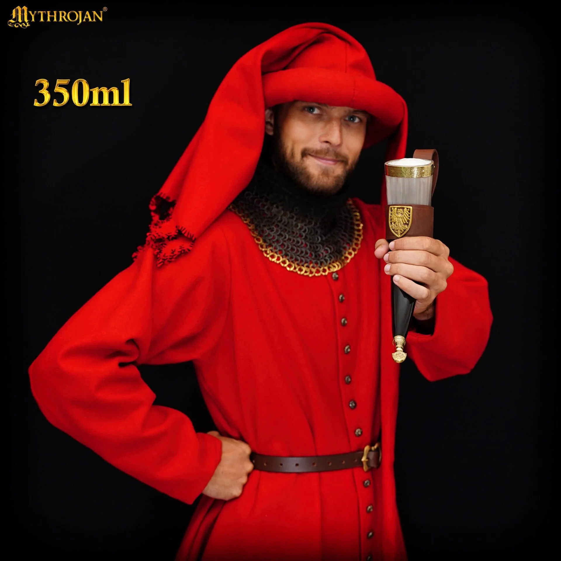 Mythrojan The Tournament Champion - Viking Drinking Horn 350 Ml With Brown Leather Holder Authentic Medieval Inspired Viking Wine/mead Mug - Polished Finish - Image 4