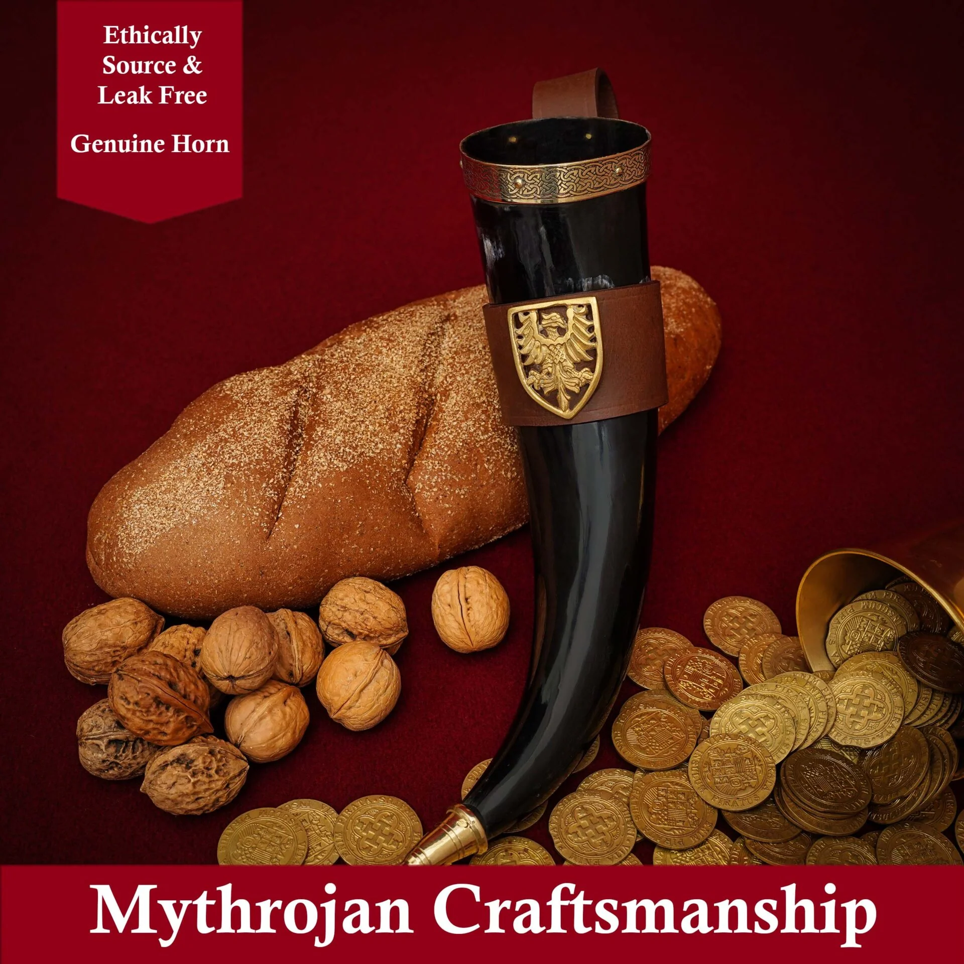 Mythrojan The Tournament Champion - Viking Drinking Horn 350 Ml With Brown Leather Holder Authentic Medieval Inspired Viking Wine/mead Mug - Polished Finish - Image 5