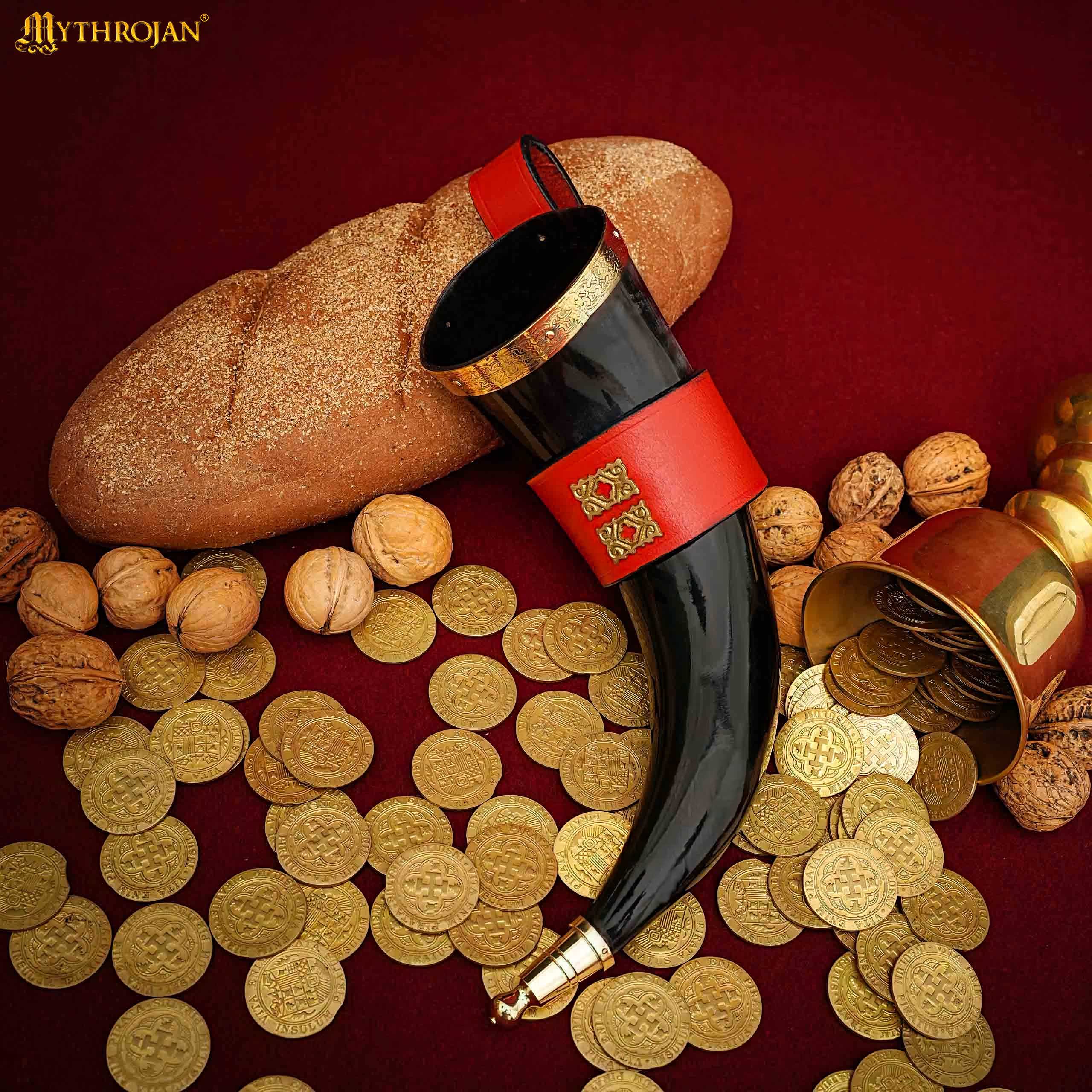 Mythrojan The Wealthy Merchant - Viking Drinking Horn With Red Leather Holder Authentic Medieval Inspired Viking Wine/mead Mug - Polished Finish - 350 Ml - Image 6