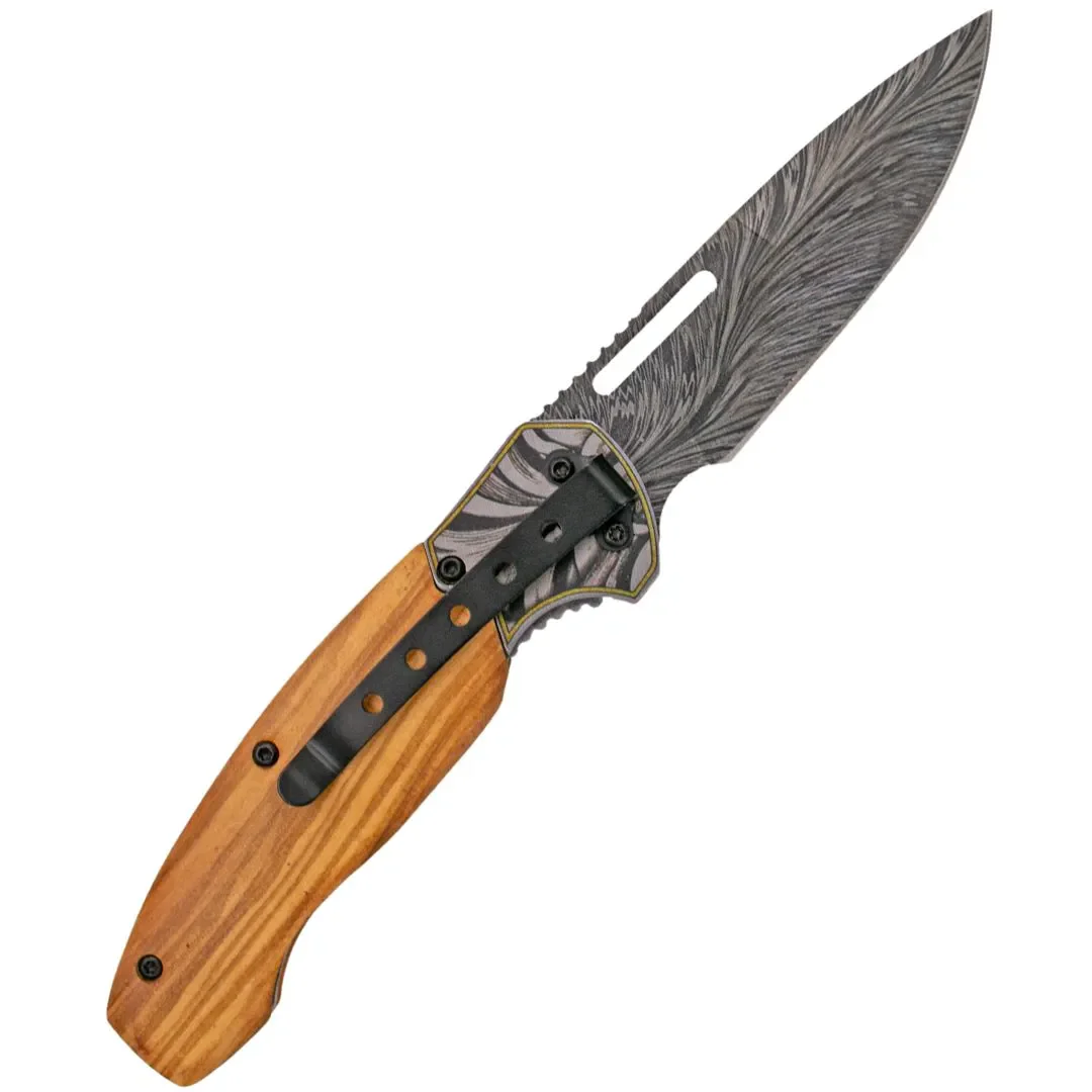 Navaja Third – Mango de Madera de Olivo y Hoja Decorada en Acero 420 - Image 2