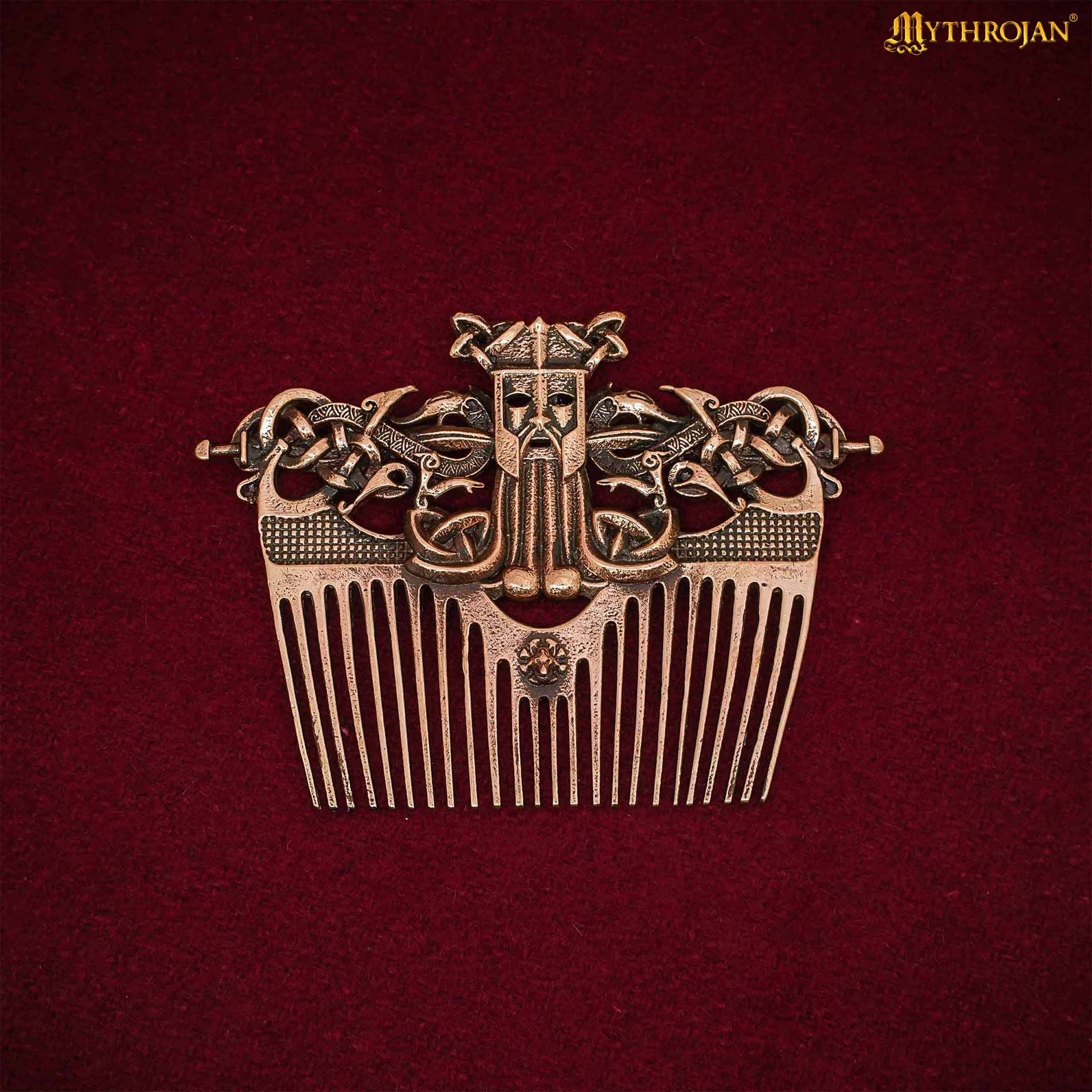 Peine para Barba Nórdico de Bronce con Funda de Cuero - Herramienta de Acicalamiento de Estilo Vikingo - Image 2