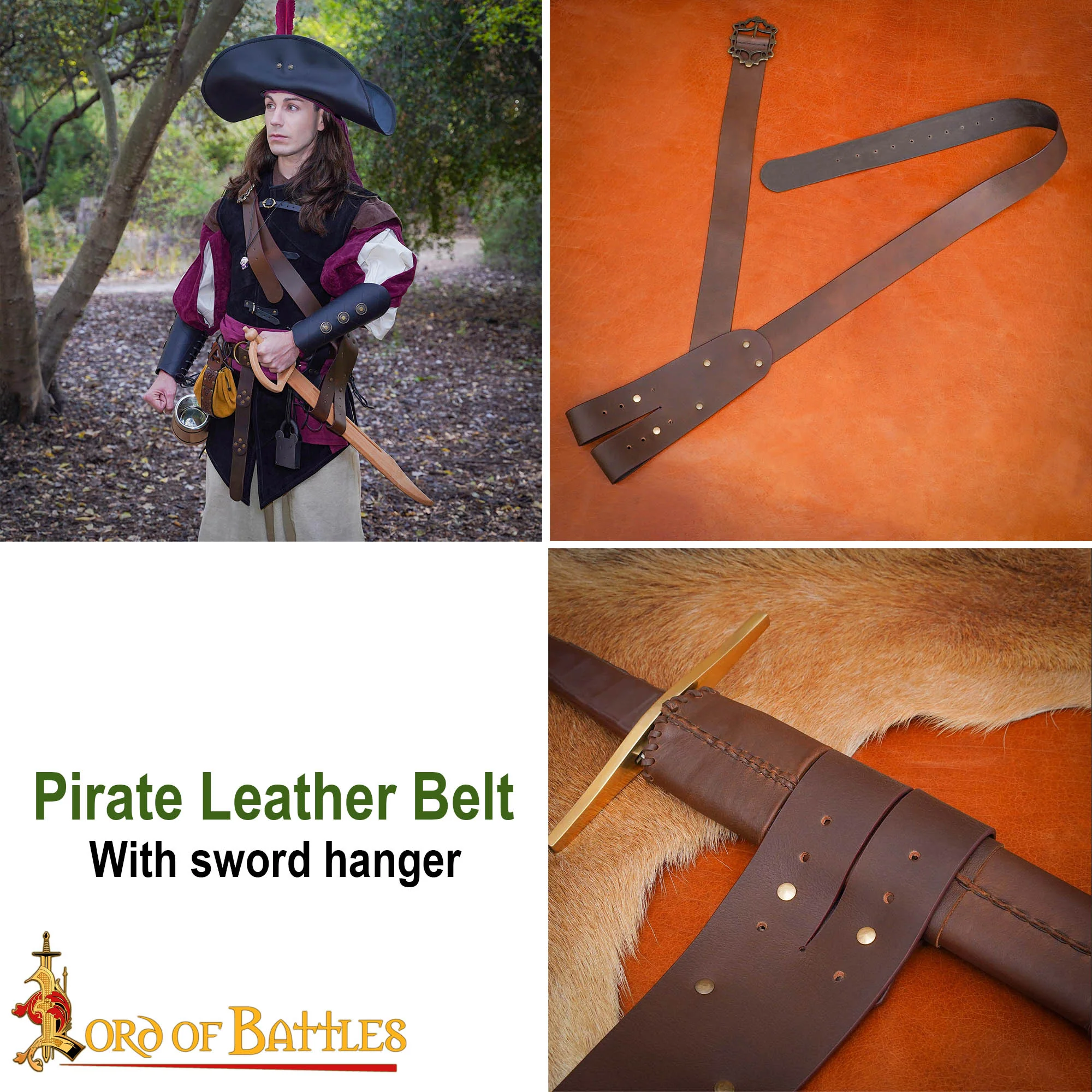 Pirate Baldric Leather Sword Belt - Cinturón de Hombro de Cuero Marrón Hecho a Mano con Hebilla de Latón - Image 10