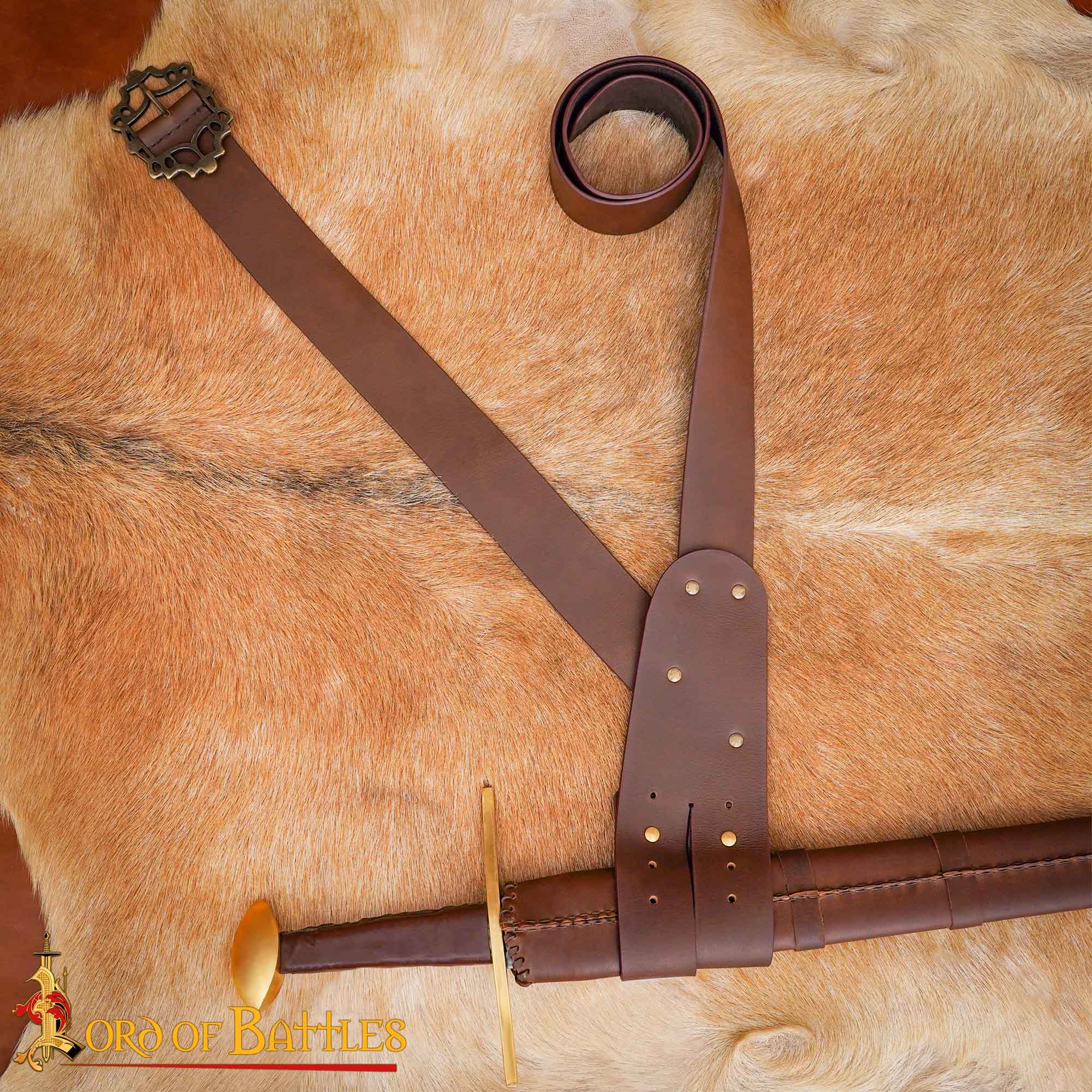 Pirate Baldric Leather Sword Belt - Cinturón de Hombro de Cuero Marrón Hecho a Mano con Hebilla de Latón - Image 5