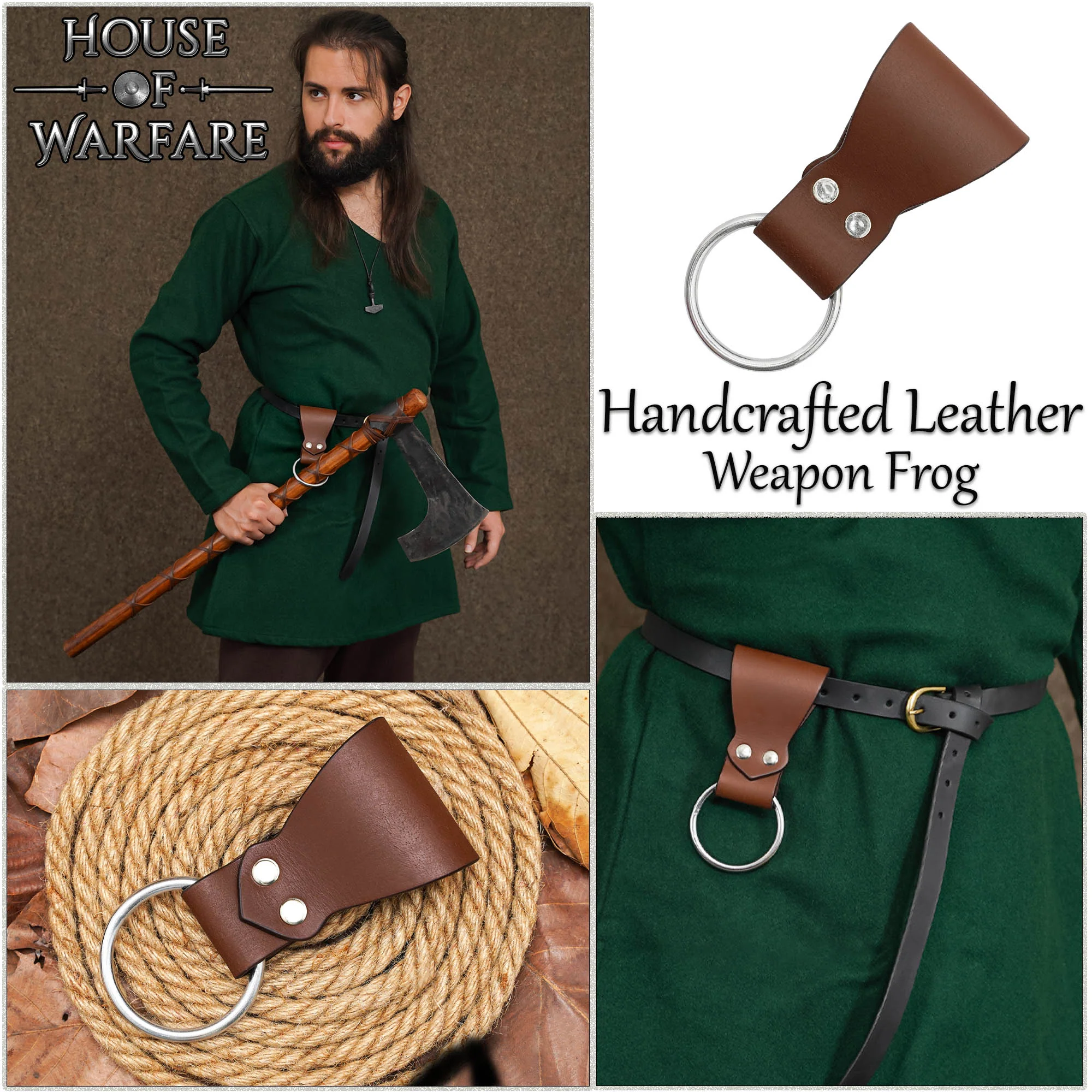 Rana Medieval de Cuero para Hacha con Anilla de Acero - Cinturón Marrón para Hachas y Herramientas - Image 21