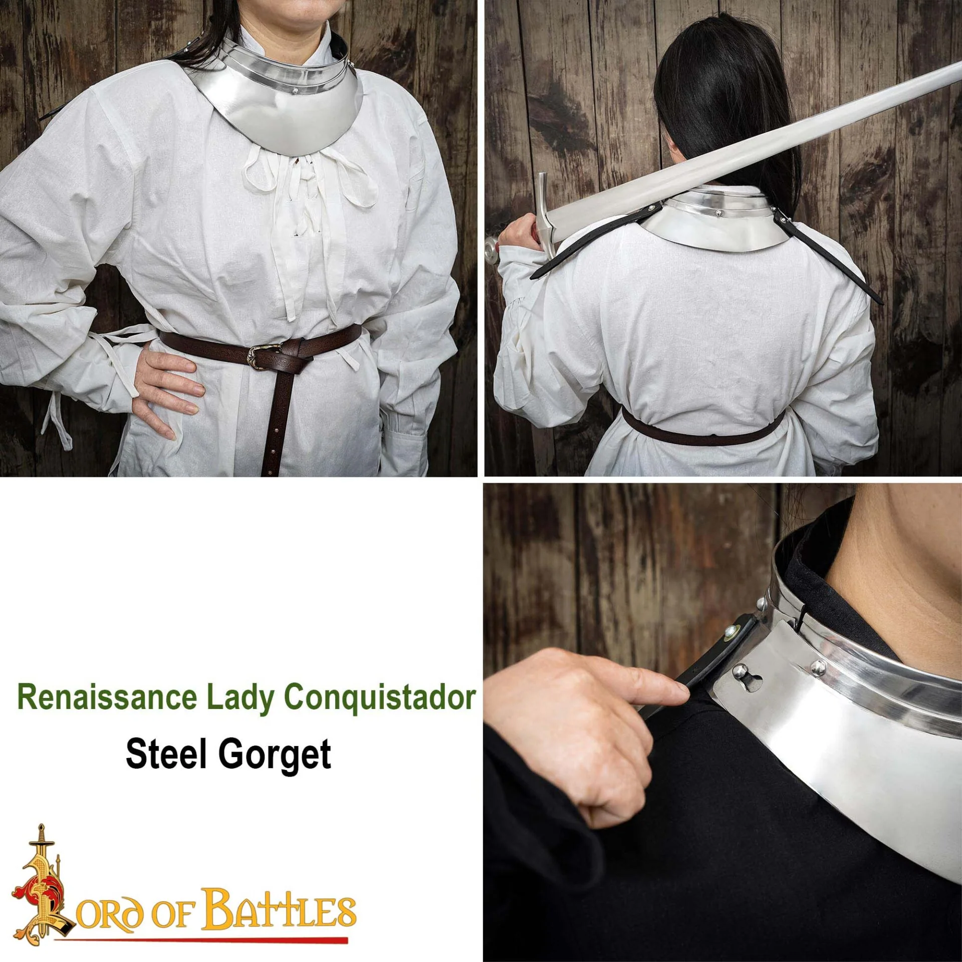 Renaissance Lady Conquistador Gorget Pequeño de Acero Calibre 16 - Image 8