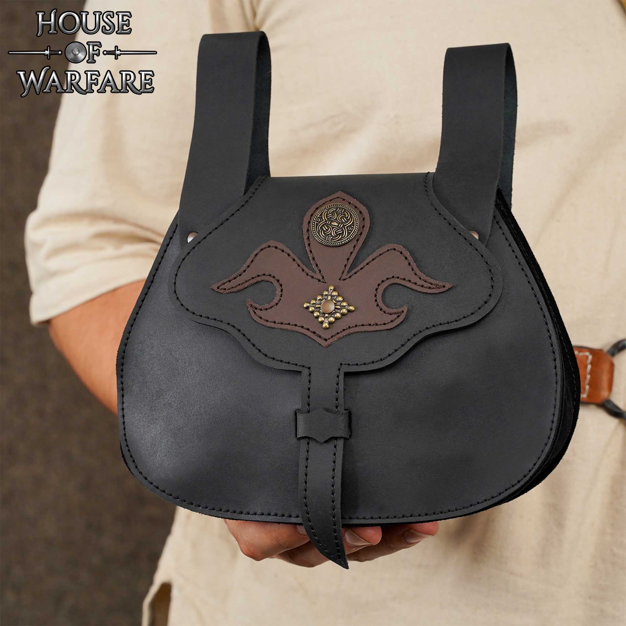 Riñonera Medieval de Cuero con Apliques y Remaches - Estilo Medieval Tardío