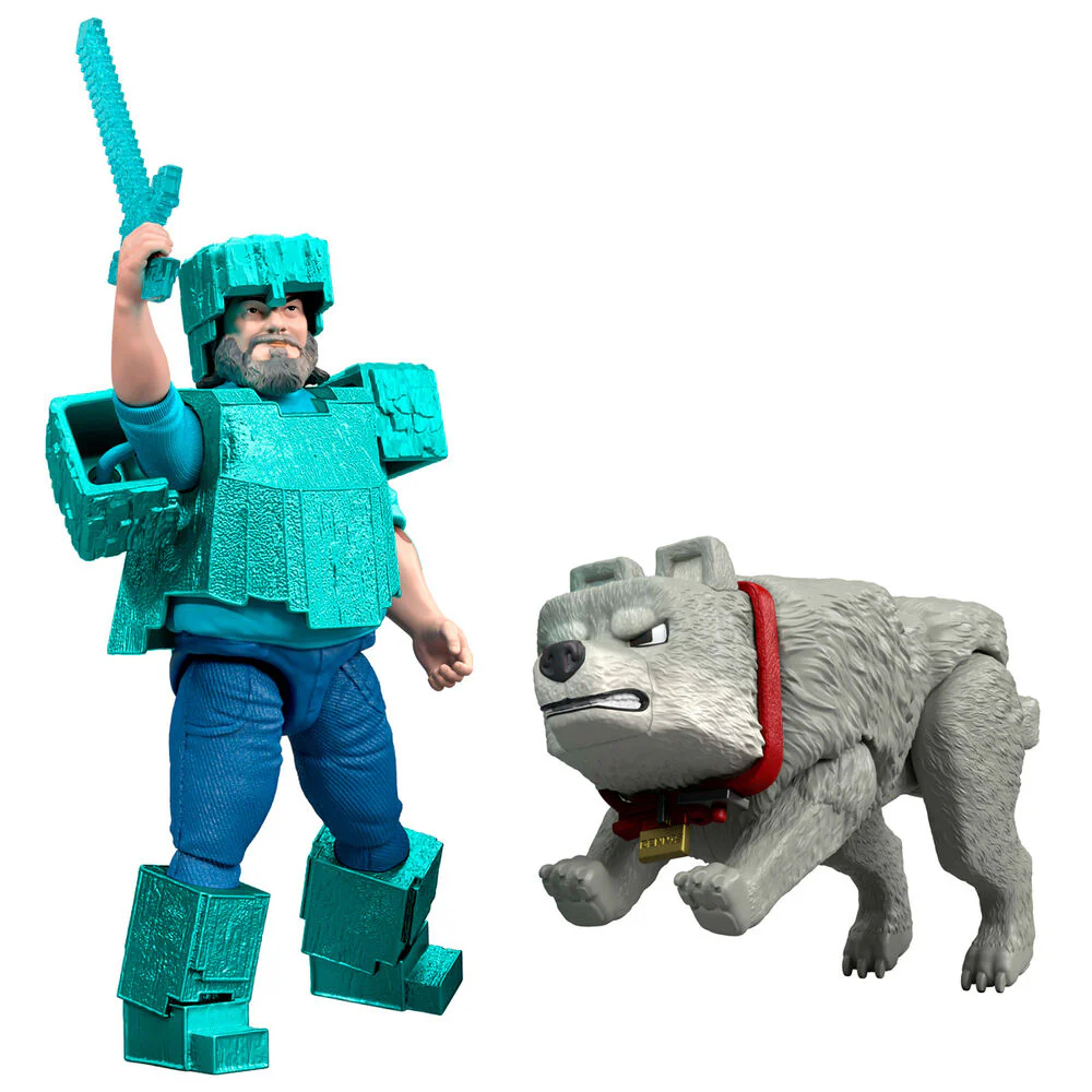 Set 2 Figuras Steve & Wolf Minecraft La Pelicula - Image 2