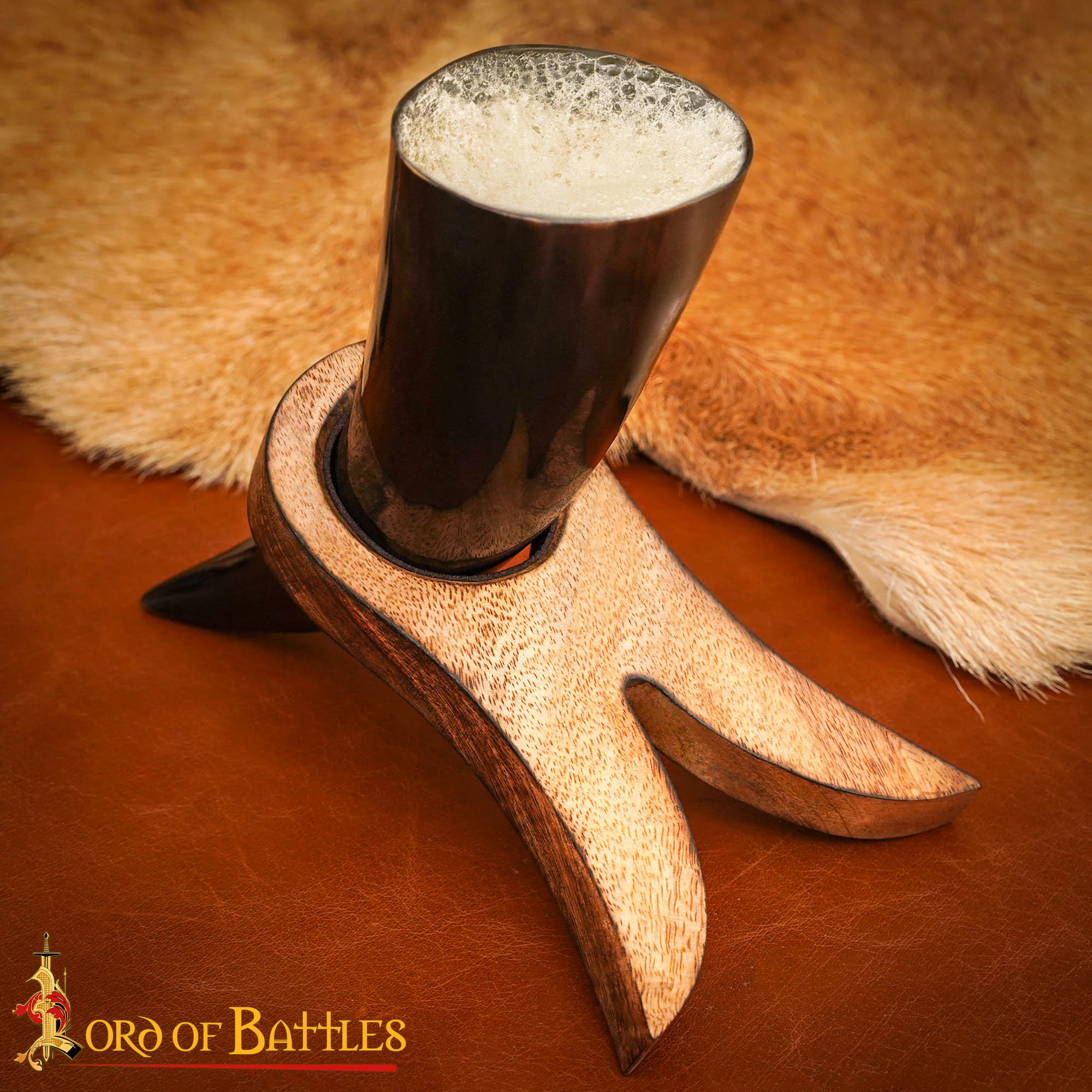 Soporte de Madera para Cuerno Vikingo - Artesanal