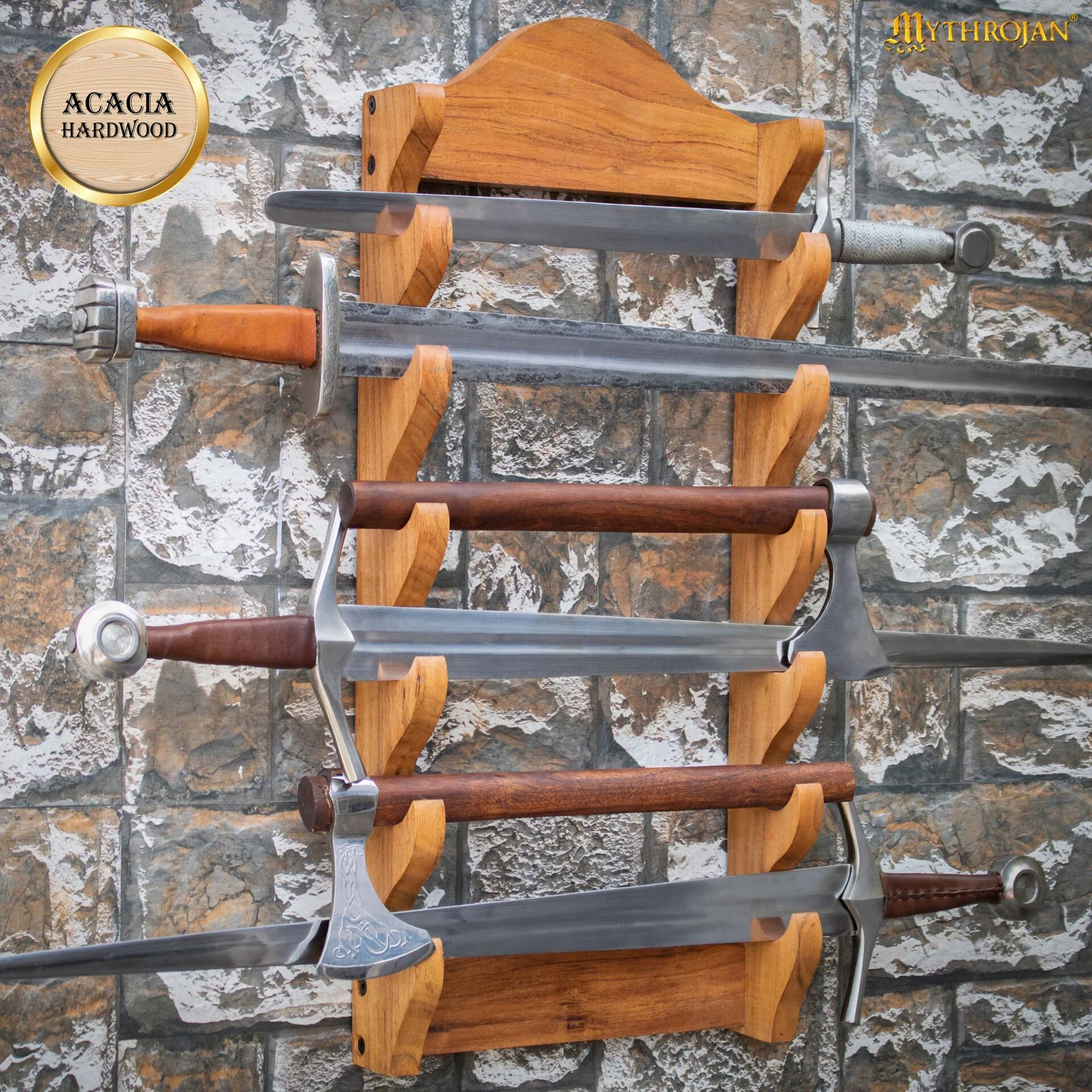 Soporte de Madera para Espadas de Un Nivel | Estante de Madera Maciza con Acabado Natural | Exposición de Armas Medievales y Victorianas - Image 2