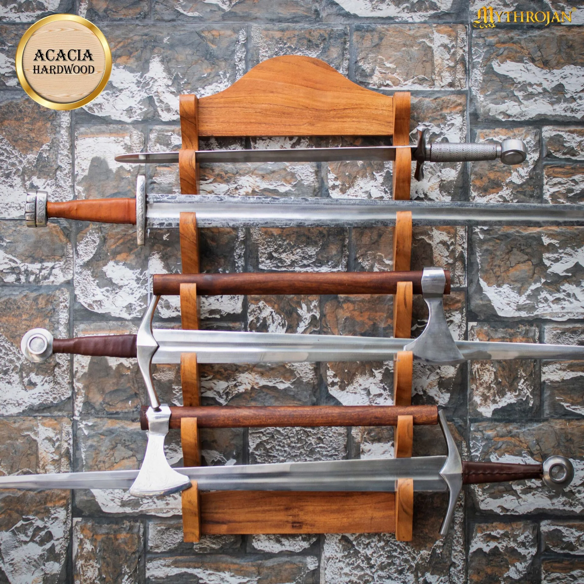 Soporte de Madera para Espadas de Un Nivel | Estante de Madera Maciza con Acabado Natural | Exposición de Armas Medievales y Victorianas - Image 3