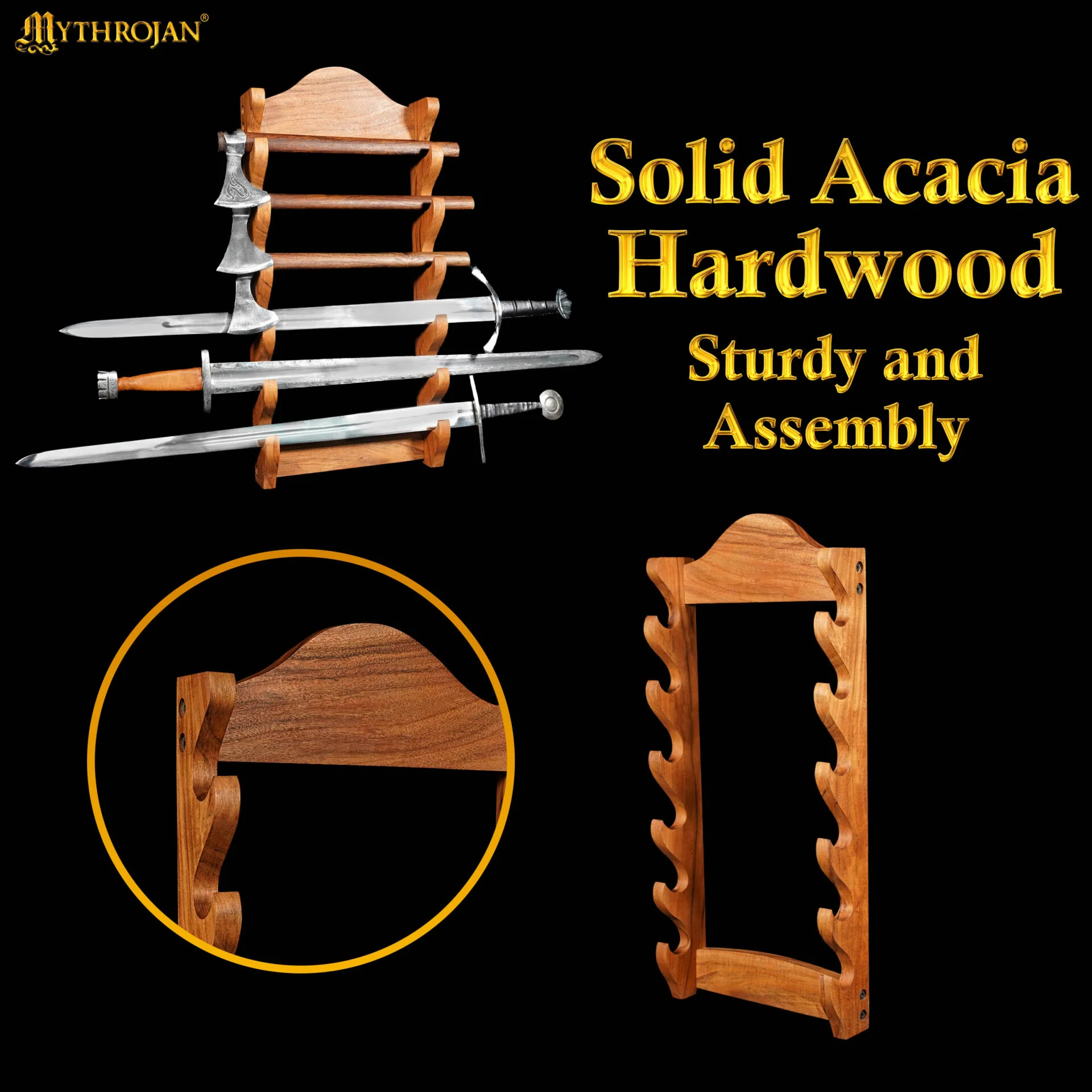 Soporte de Madera para Espadas de Un Nivel | Estante de Madera Maciza con Acabado Natural | Exposición de Armas Medievales y Victorianas - Image 4