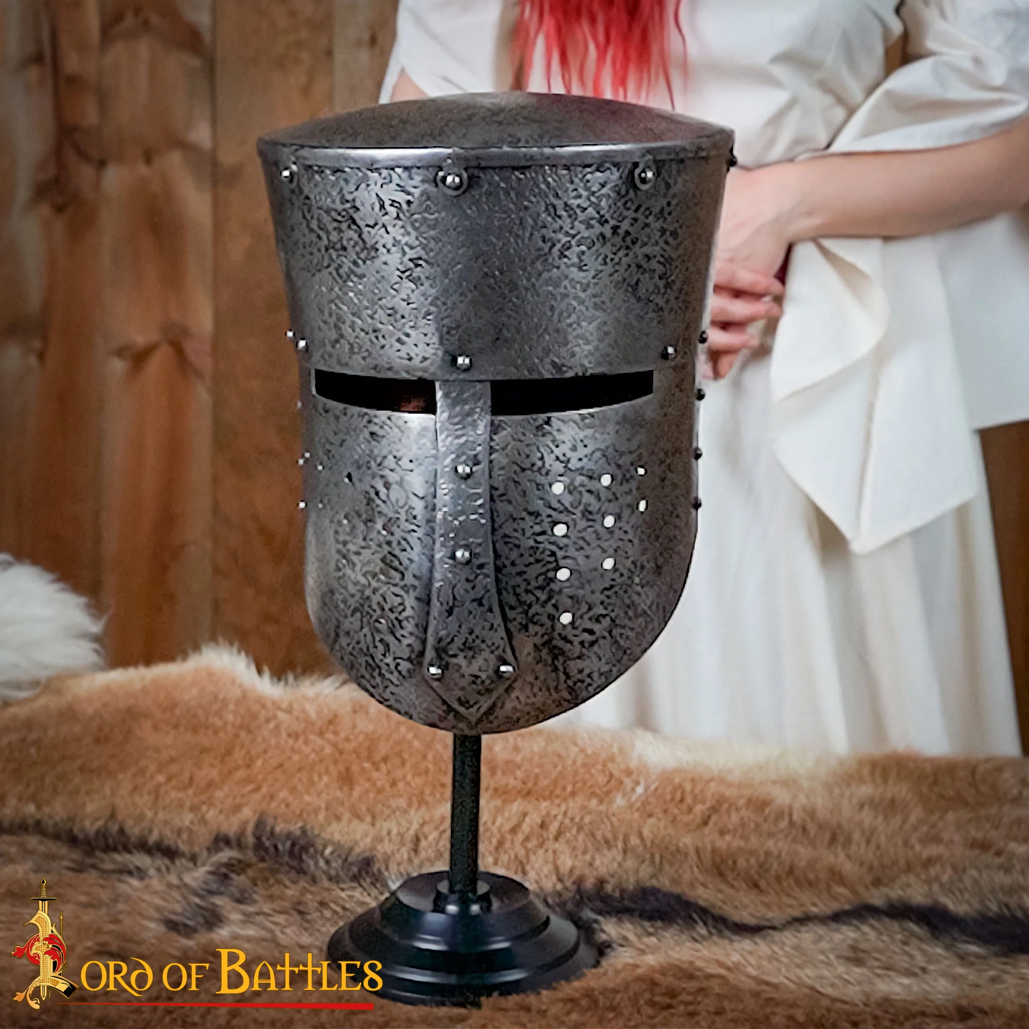 Soporte para Casco de Hierro - 17 Pulgadas Acabado en Negro | Expositor Resistente para Cascos Medievales, Vikingos y de Fantasía - Image 3