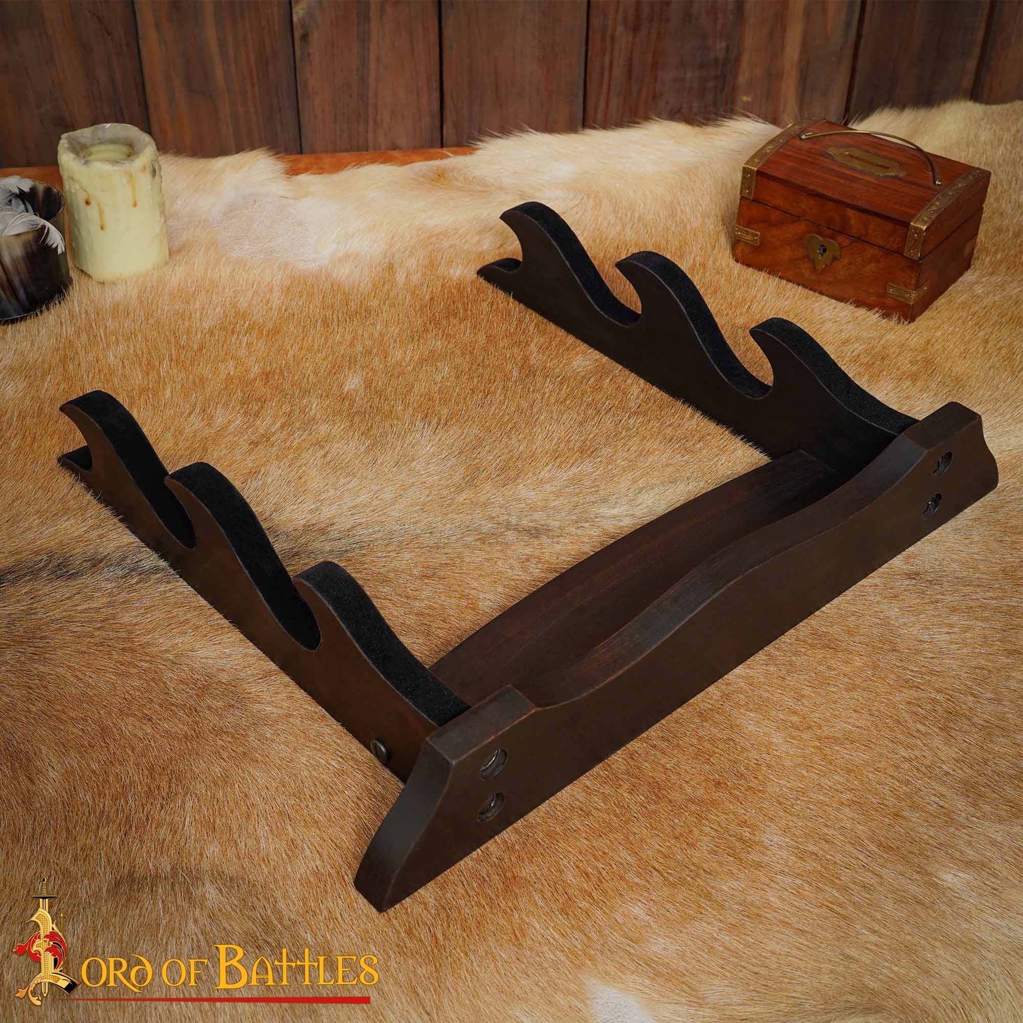 Soporte para Hacha/espada Artesanal de Madera Auténtica de Tres Niveles - Image 2