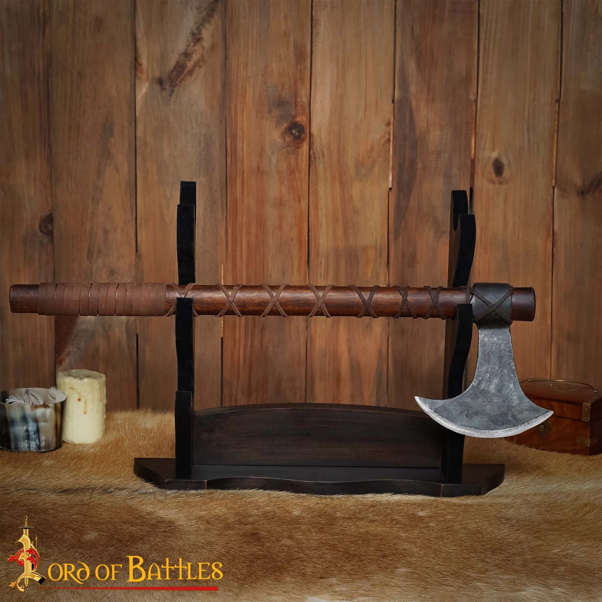 Soporte para Hacha/espada Artesanal de Madera Auténtica de Tres Niveles - Image 5