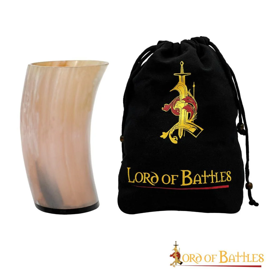 Taza de Cerveza Medieval Vikinga Hecha a Mano con Auténtico Cuerno de Buey