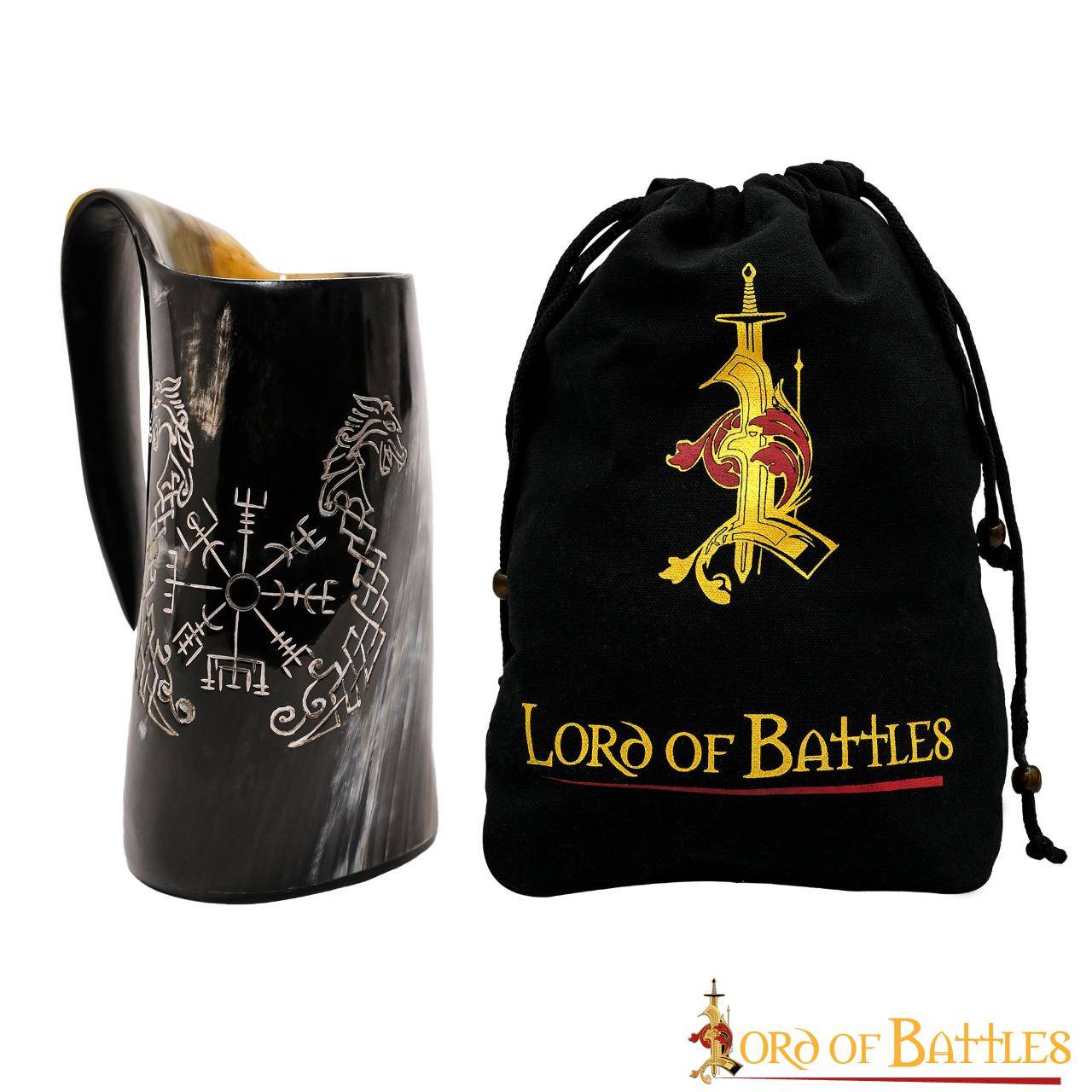 Taza de Cuerno Vikingo Artesanal - Vegvisir y Caballo - Image 4