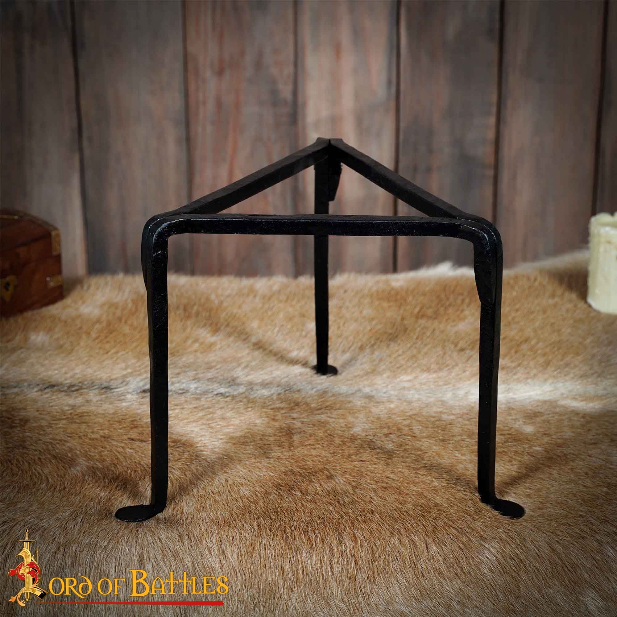 Trípode de Hierro Forjado a Mano - 9 Pulgadas Acabado Negro - Soporte Medieval para Olla de Campamento