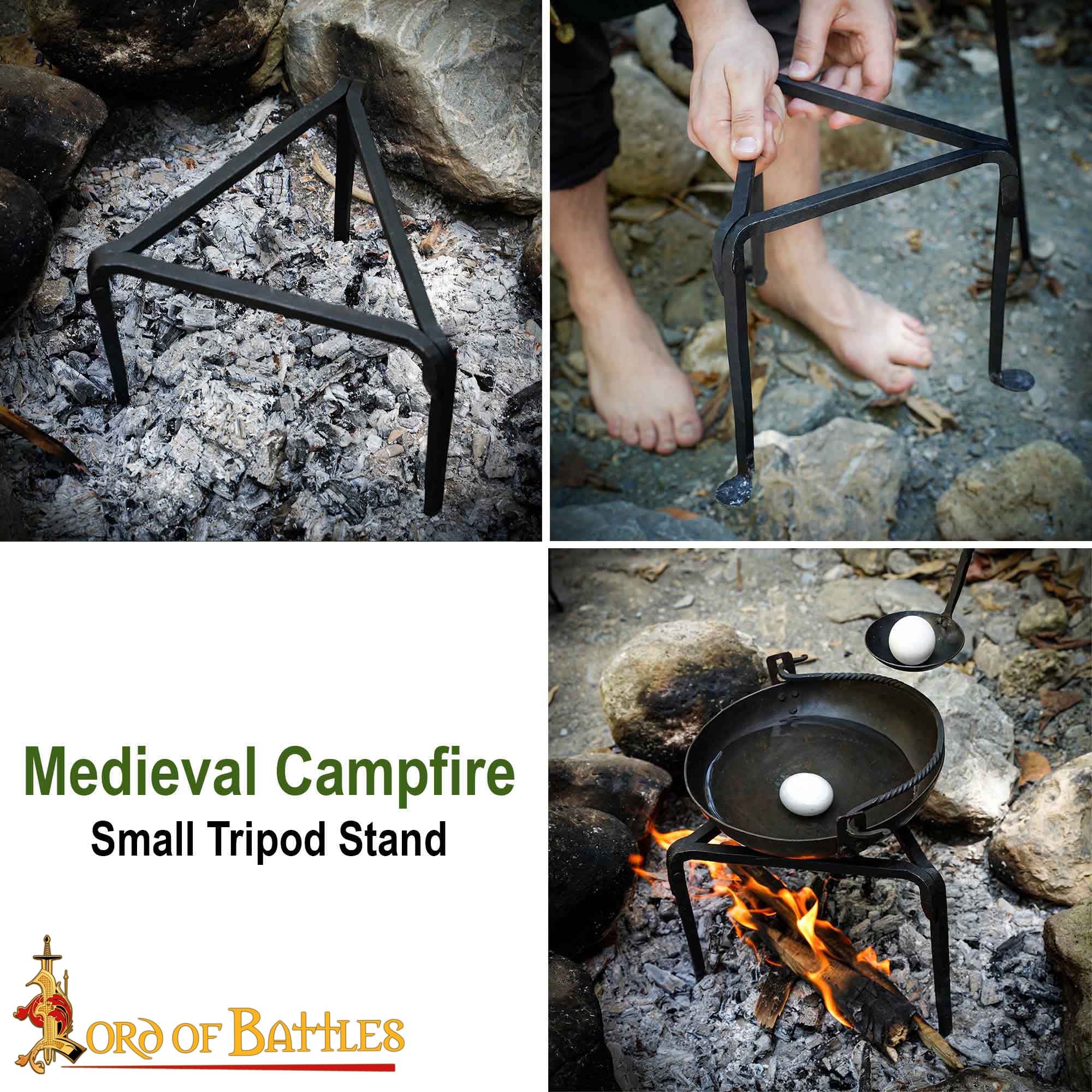 Trípode de Hierro Forjado a Mano - 9 Pulgadas Acabado Negro - Soporte Medieval para Olla de Campamento - Image 14