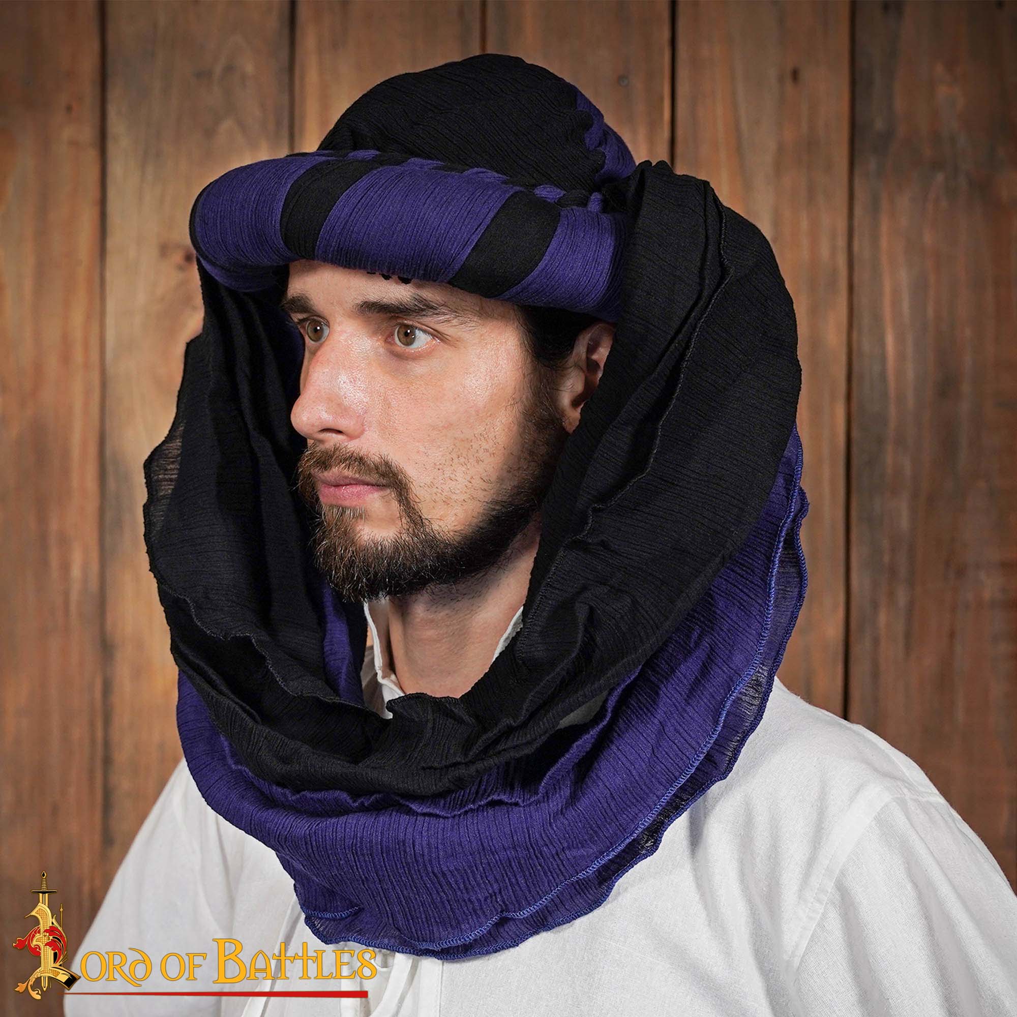 Turbante Medieval Sarraceno - Negro y Violeta Desierto Head Wrap para Larp, Fantasía y Temas Históricos - Image 3