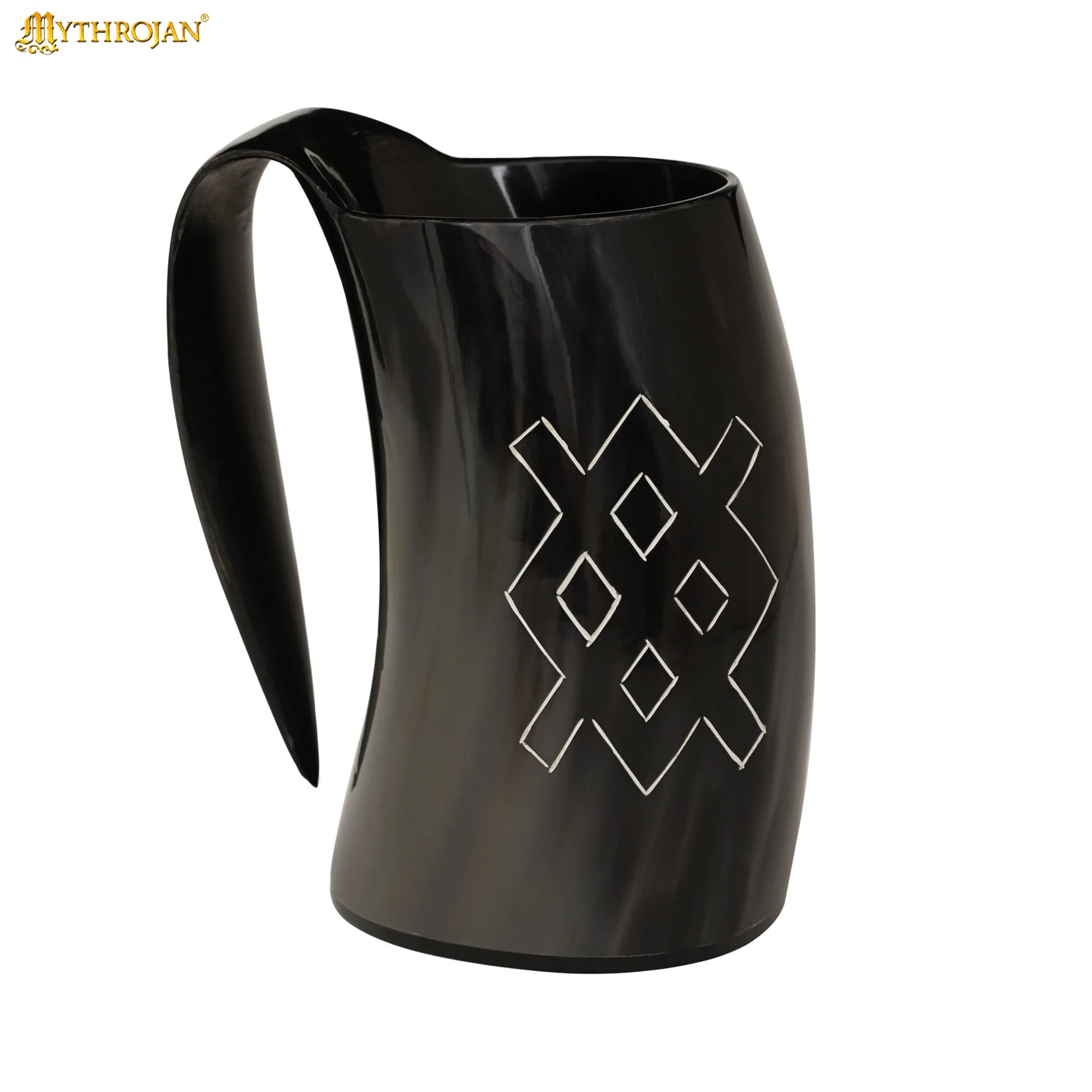 Vaso Mythrojan Vaso Vikingo con Asa y Hebilla Medieval Renacimiento con Correa de Cuero - Patern Único 800ml