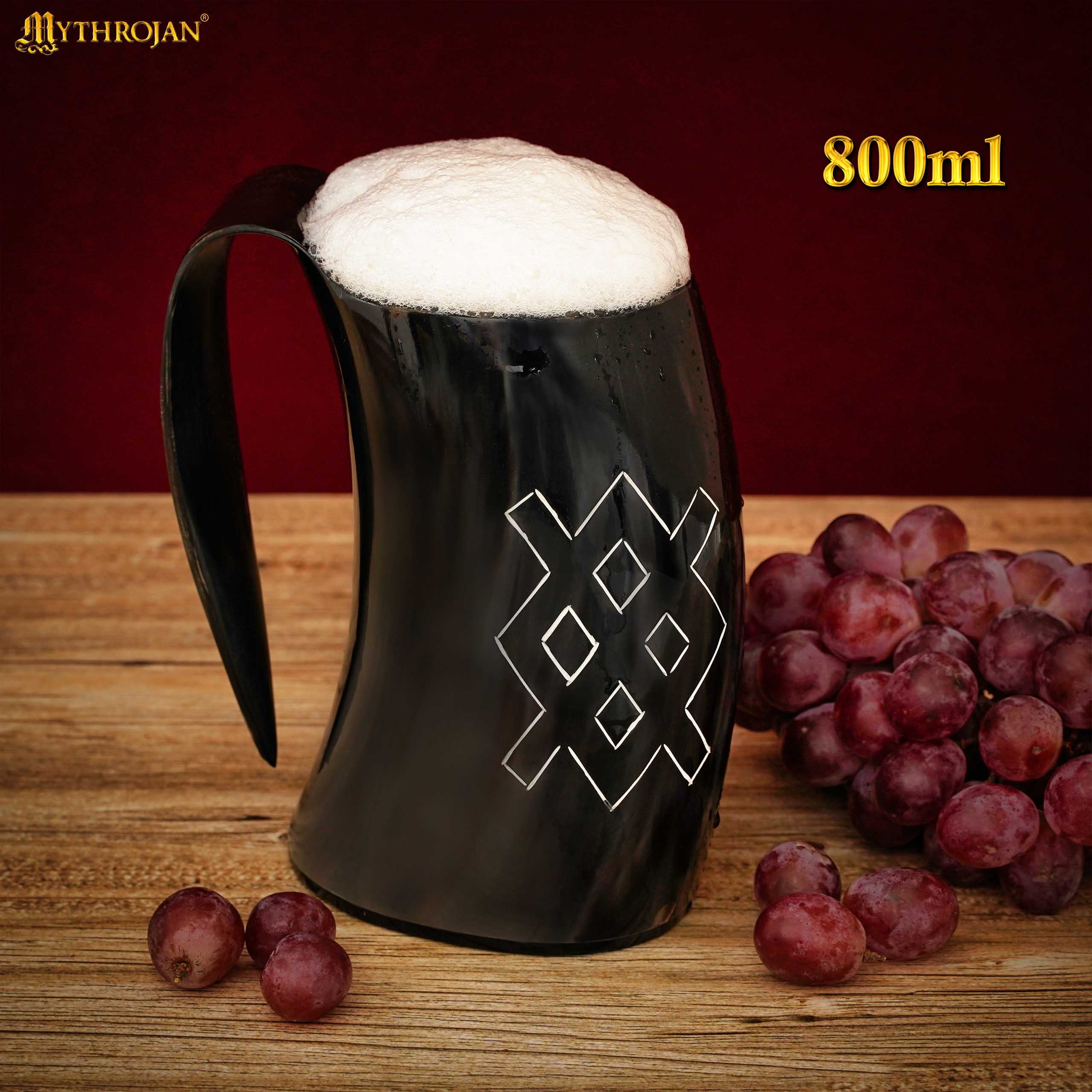 Vaso Mythrojan Vaso Vikingo con Asa y Hebilla Medieval Renacimiento con Correa de Cuero - Patern Único 800ml - Image 2